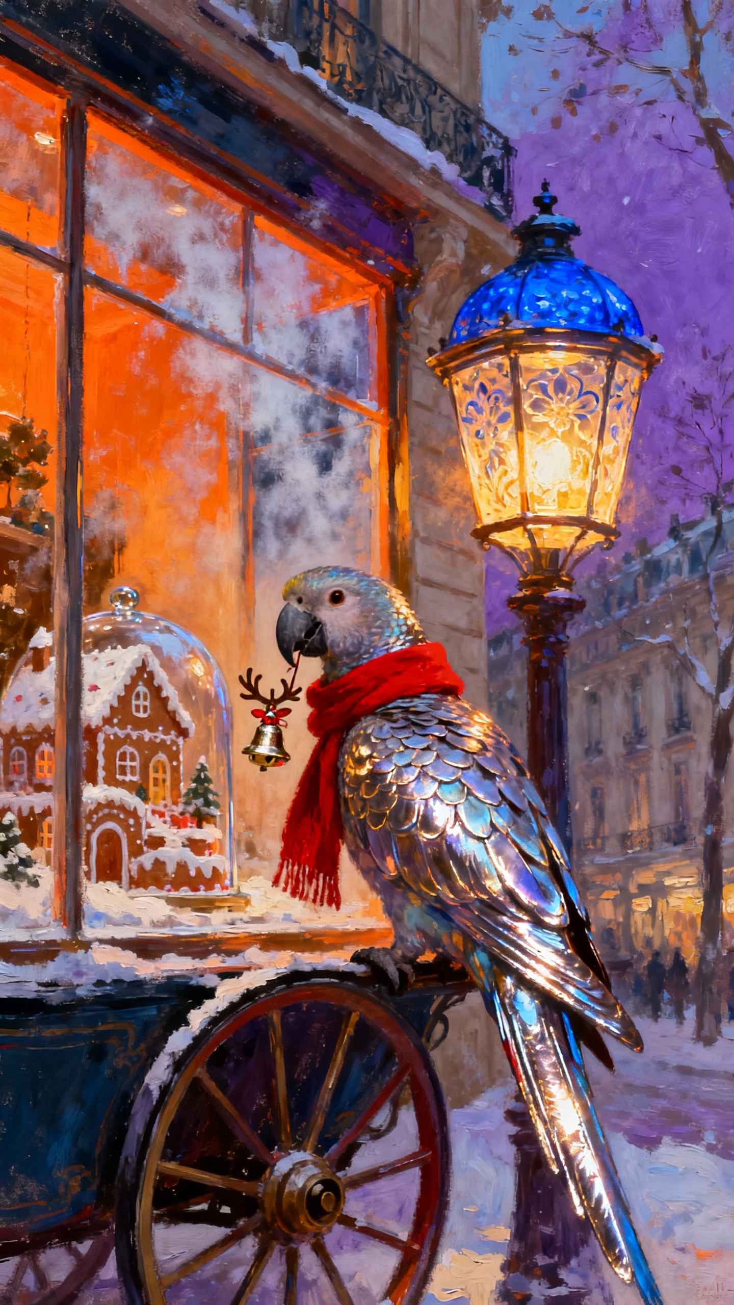 Perroquet de Noël Scène d'Hiver - Arrière-plan 4K