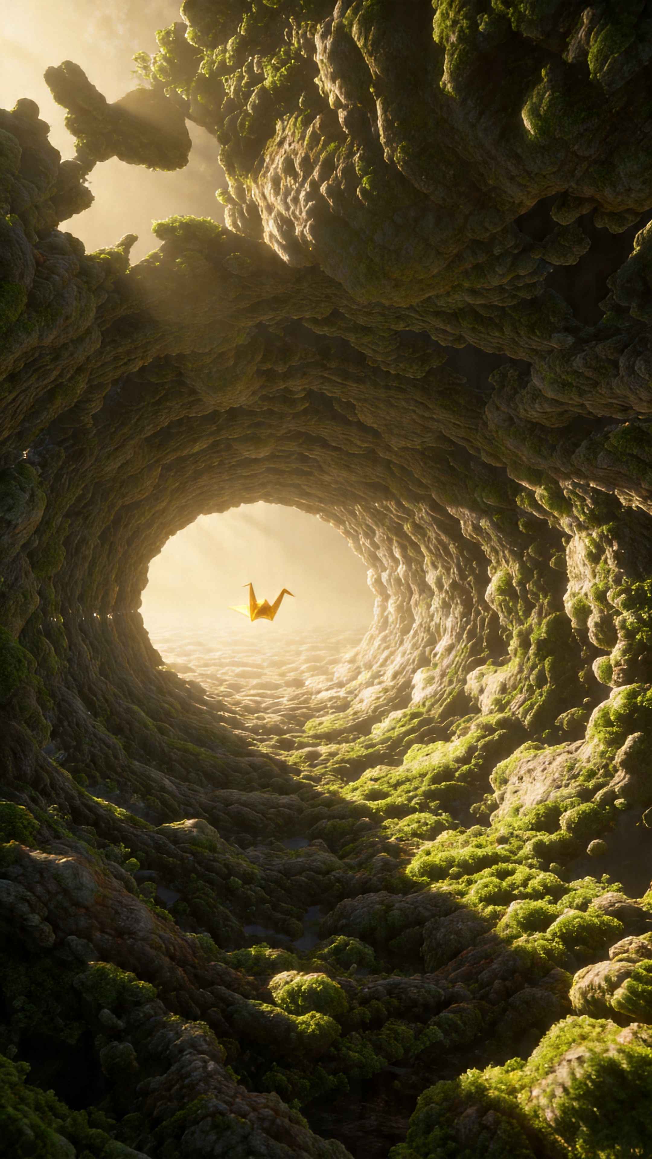 Golden Origami Crane Nature - 4K Wallpaper