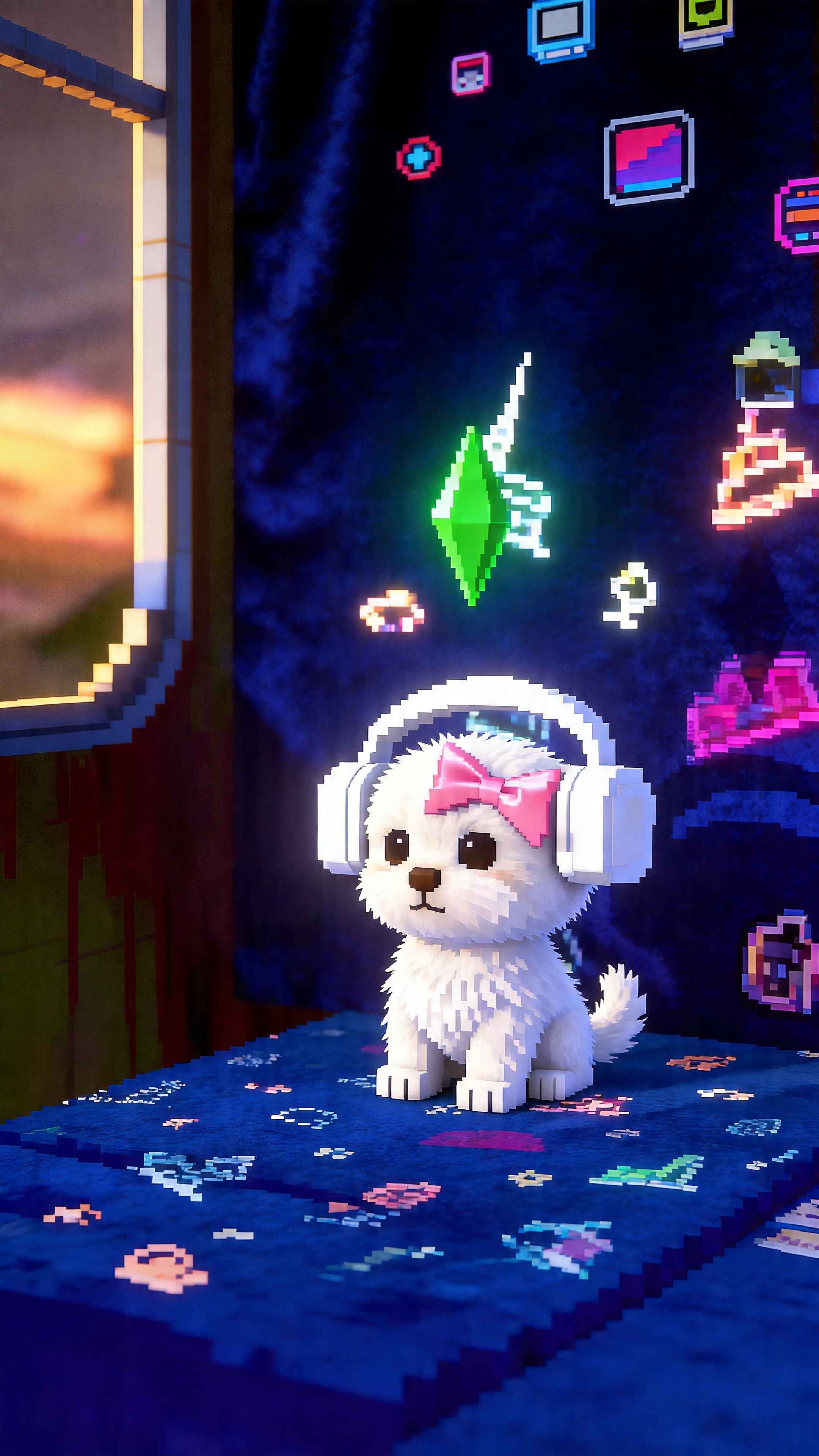 Cute Voxel Puppy Gamer - 4K Wallpaper