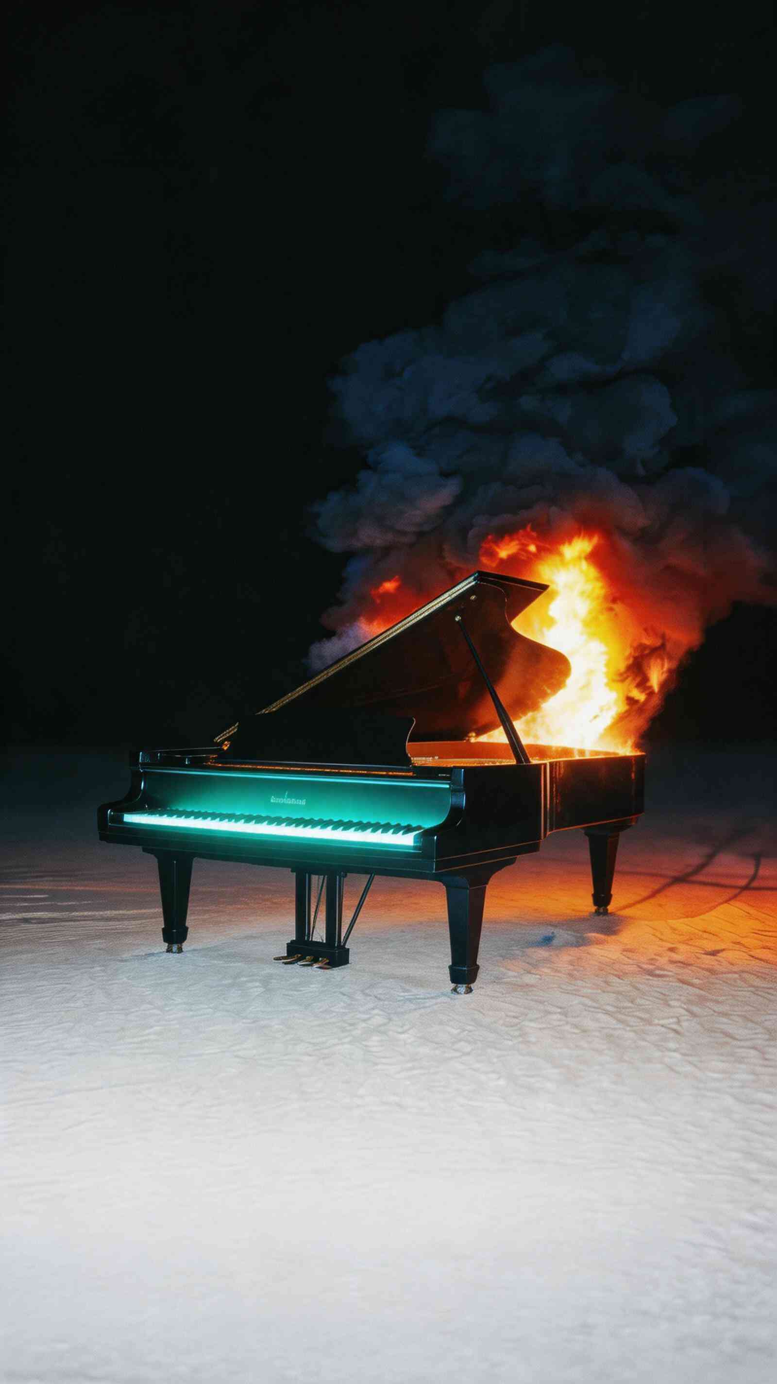 Burning Grand Piano Art - 4K Background