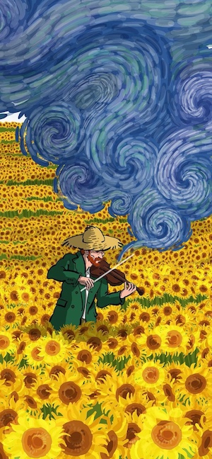 Van Gogh Violon et Tournesols - Arrière-plan 4K