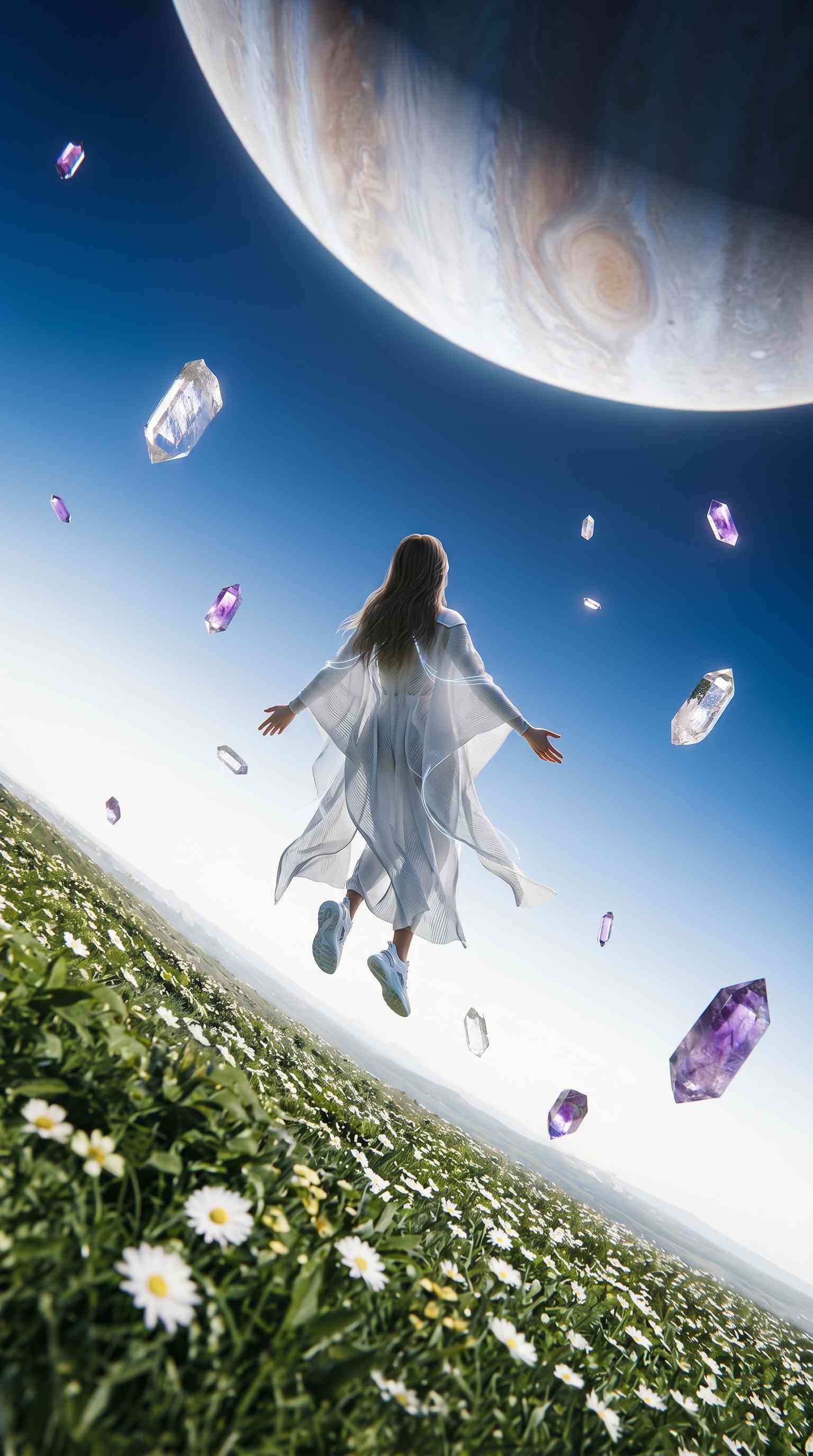 Floating Girl Cosmic Dream - 4K Wallpaper