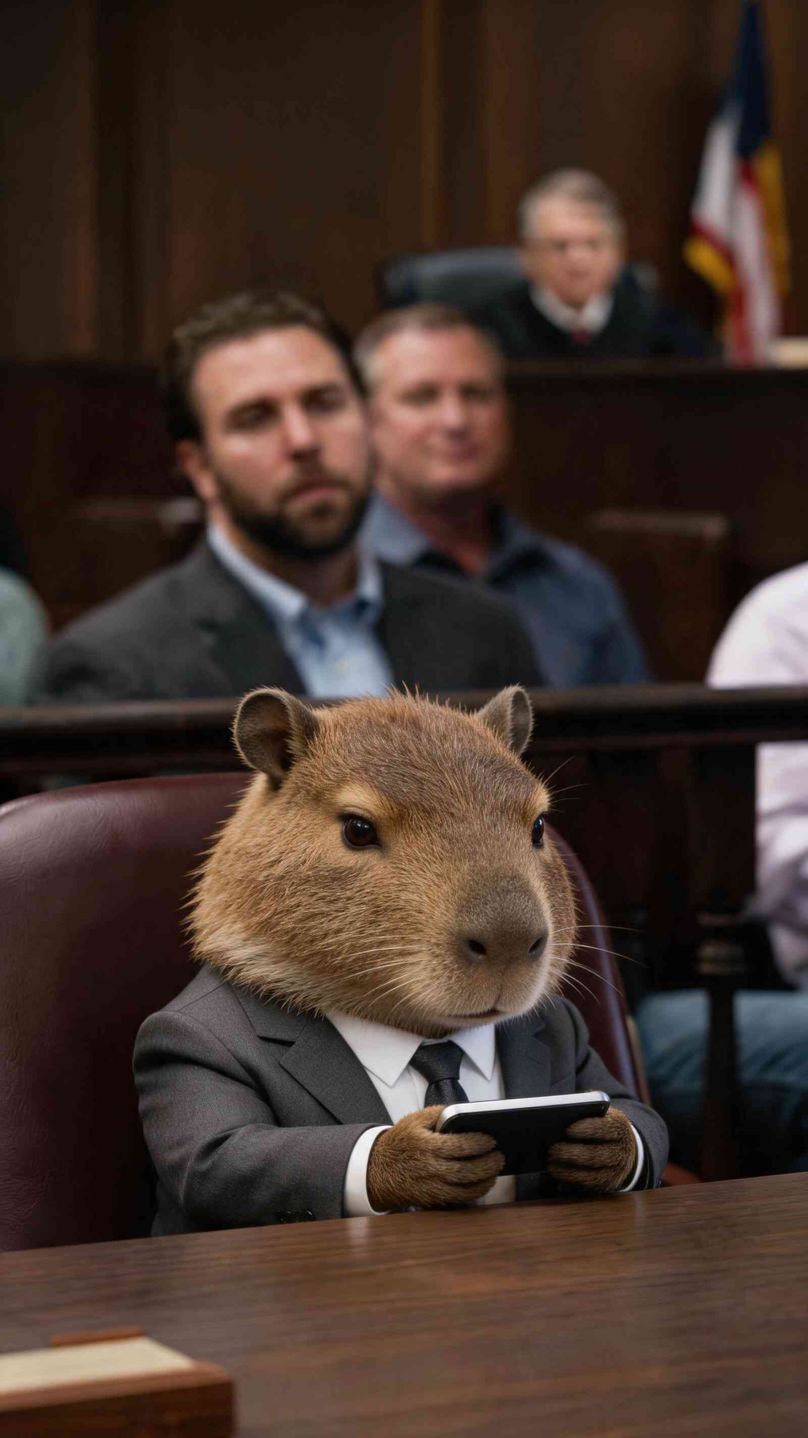 Capybara Attorney in Courtroom - 4K Phone Backgrounds