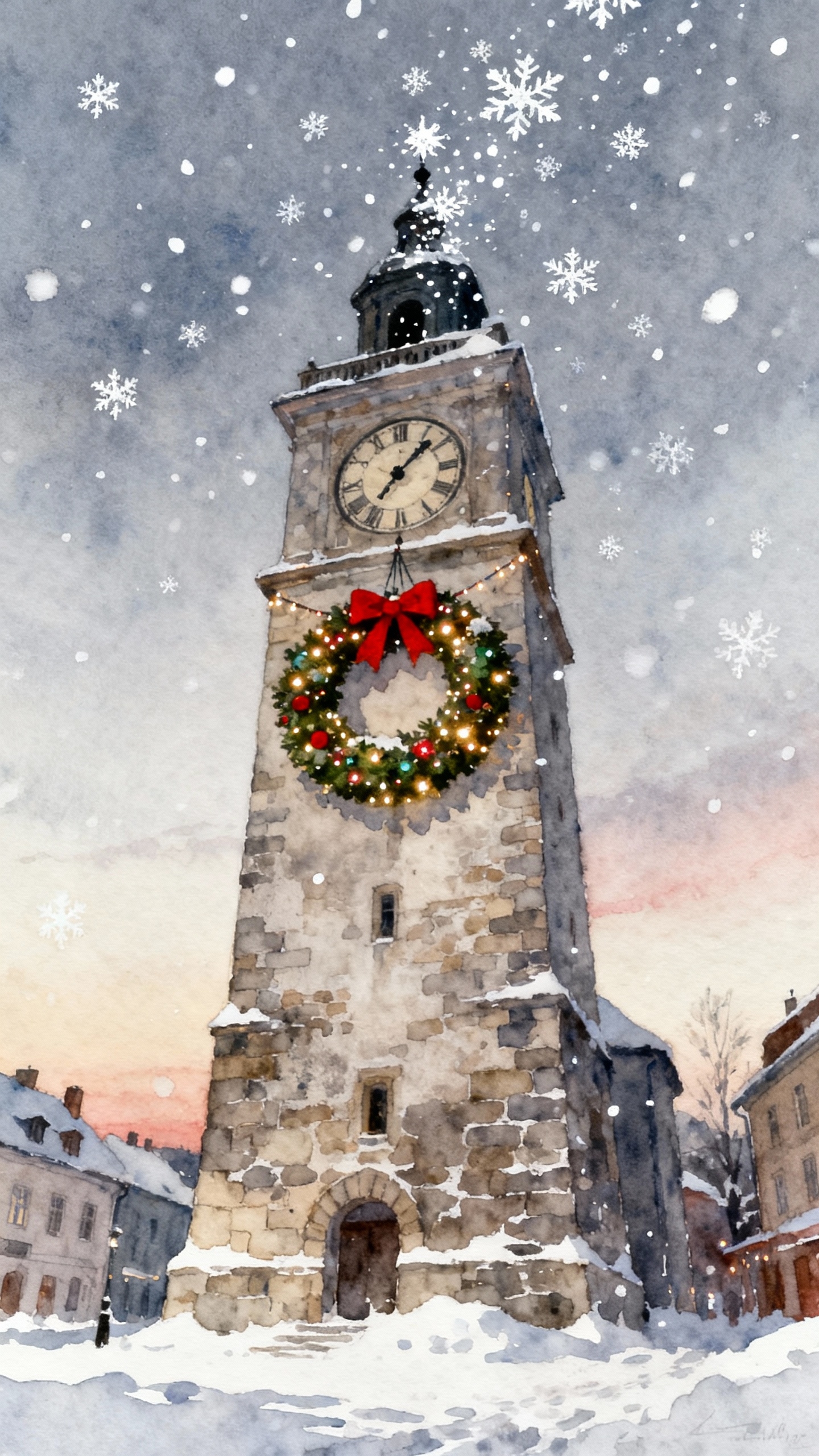 Weihnachtlicher Uhrturm - 4K Hintergrundbild
