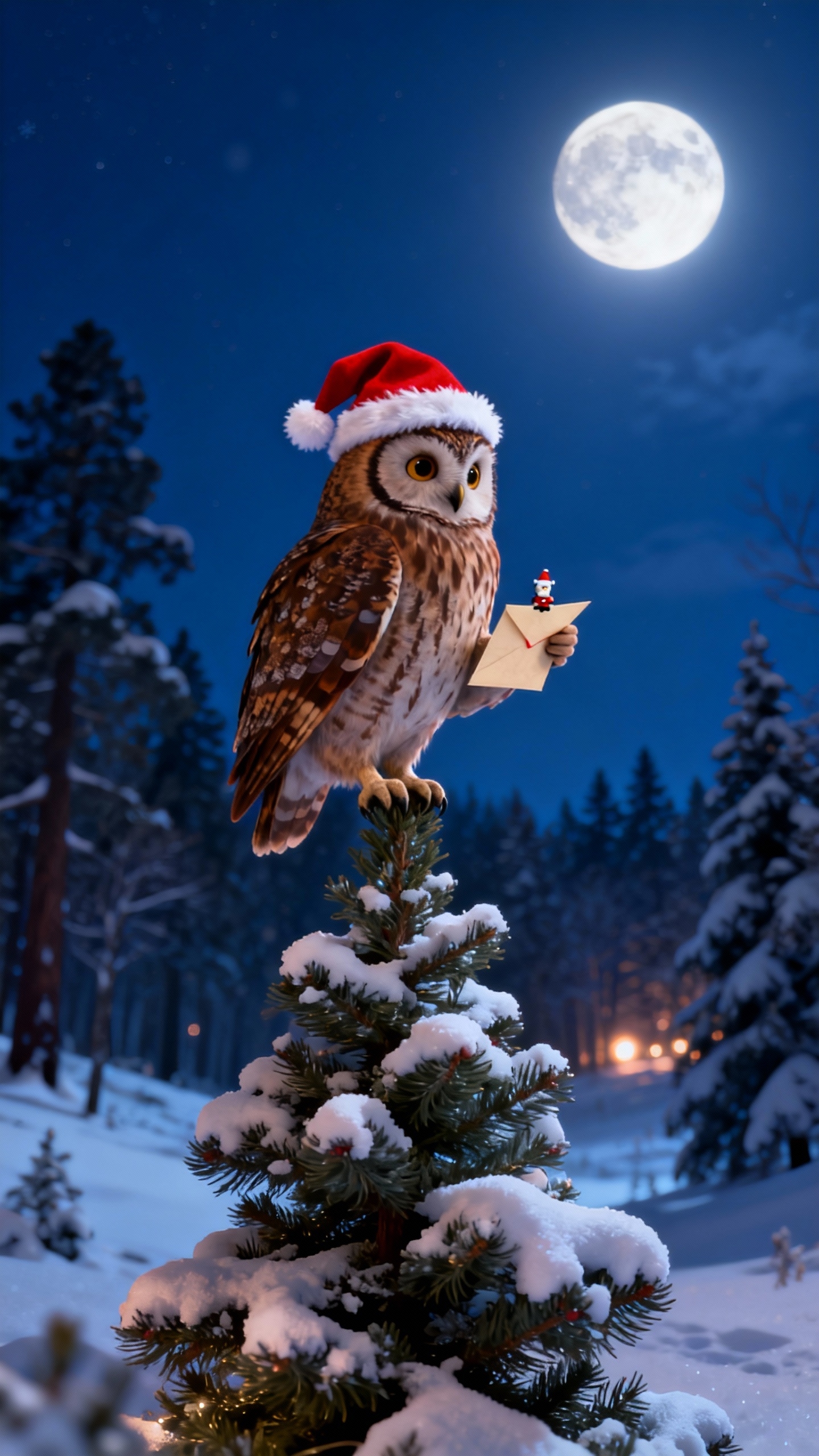 Weihnachts-Eule Winternacht - 4K Hintergrundbild