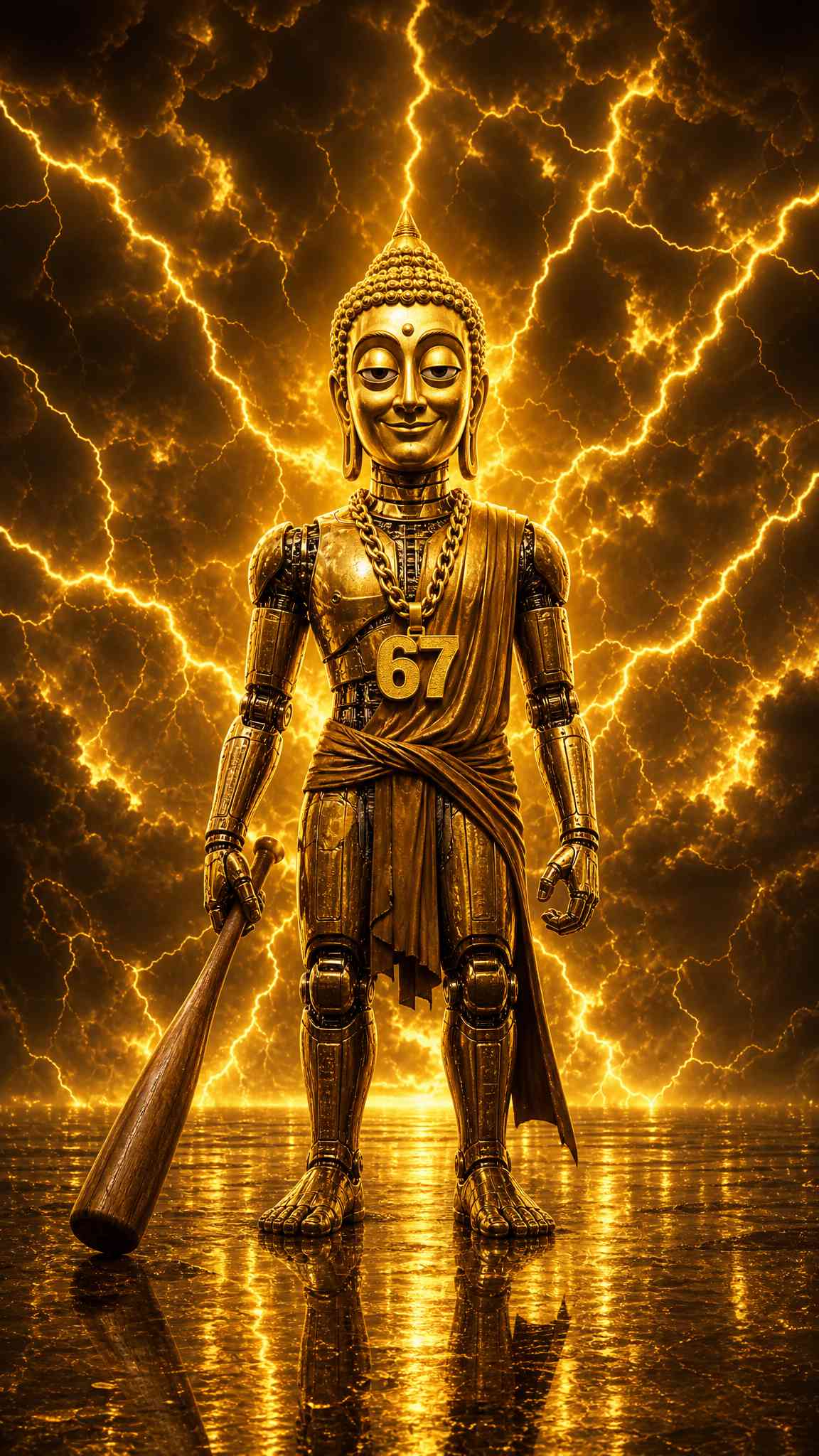 Golden Robot Buddha Mecha - 4K Wallpaper