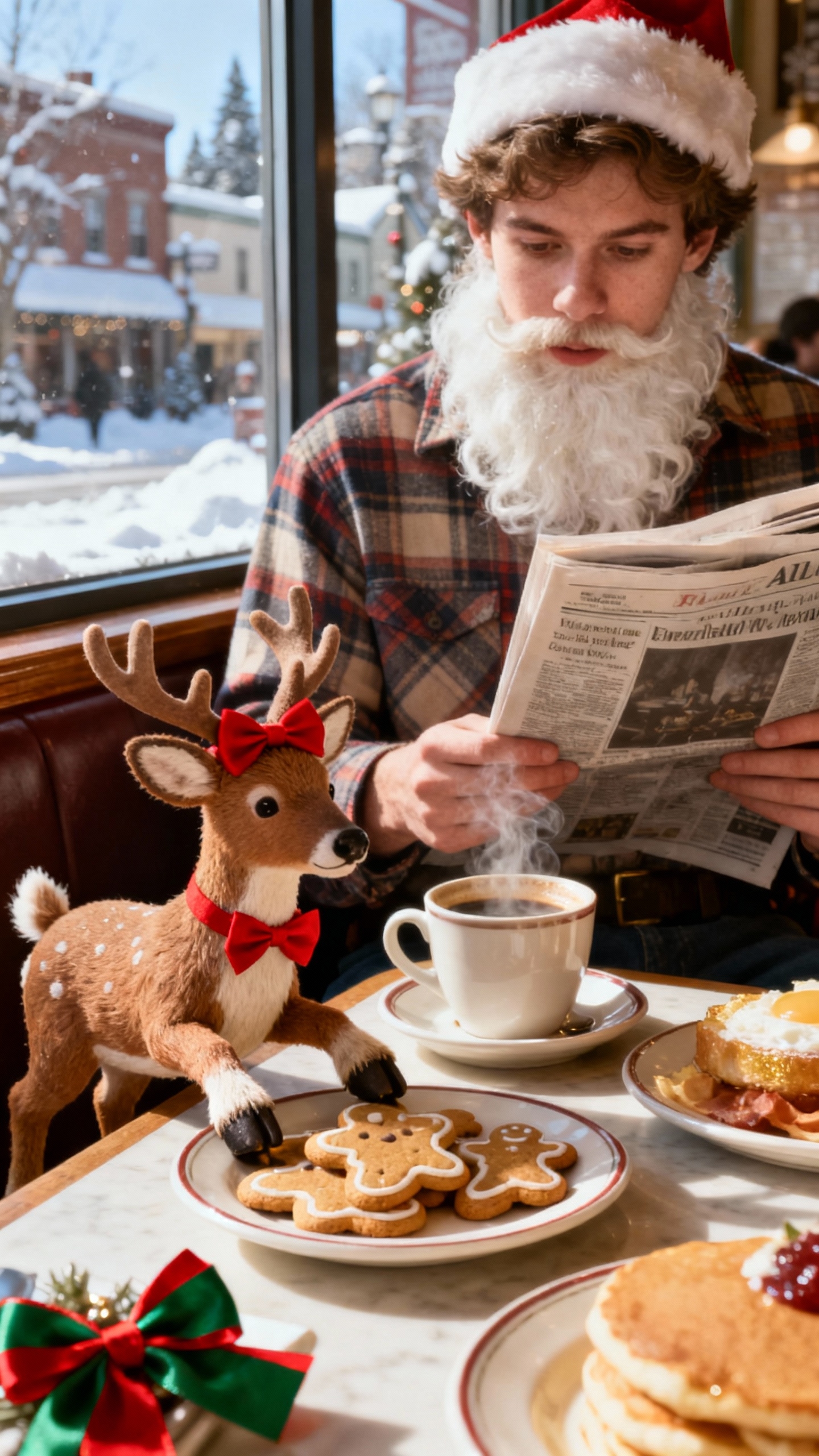 Moderner Weihnachtsmann Frühstück - 4K Wallpaper