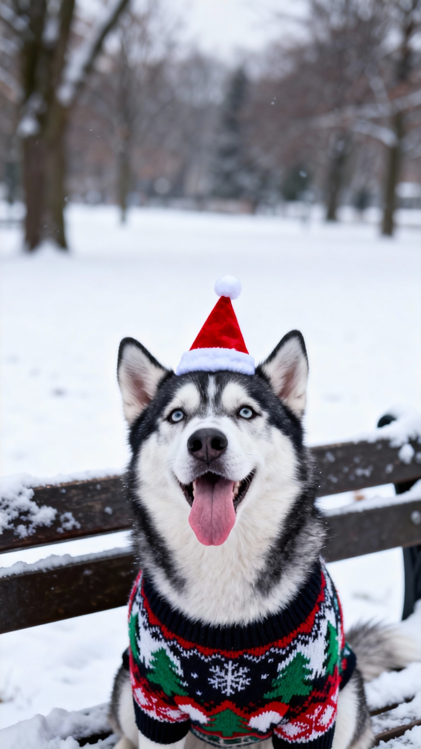 Festlicher Weihnachts-Husky - 4K Handy Wallpaper