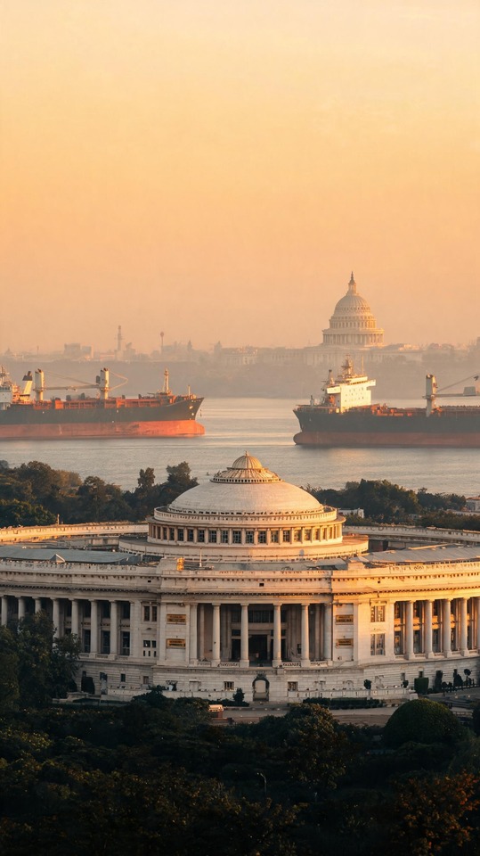 र स (Russia) Geopolitical Trade & US Capitol - 4K Wallpaper