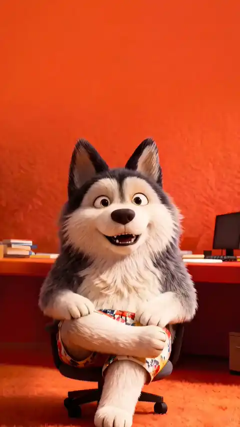 面白い3Dハスキー犬のオフィス - 動く壁紙