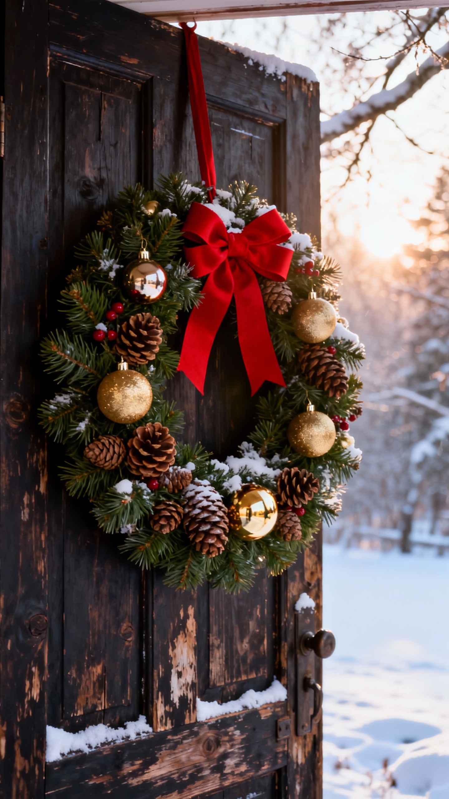 Couronne de Noël Porte Rustique - Fond d'écran 4K