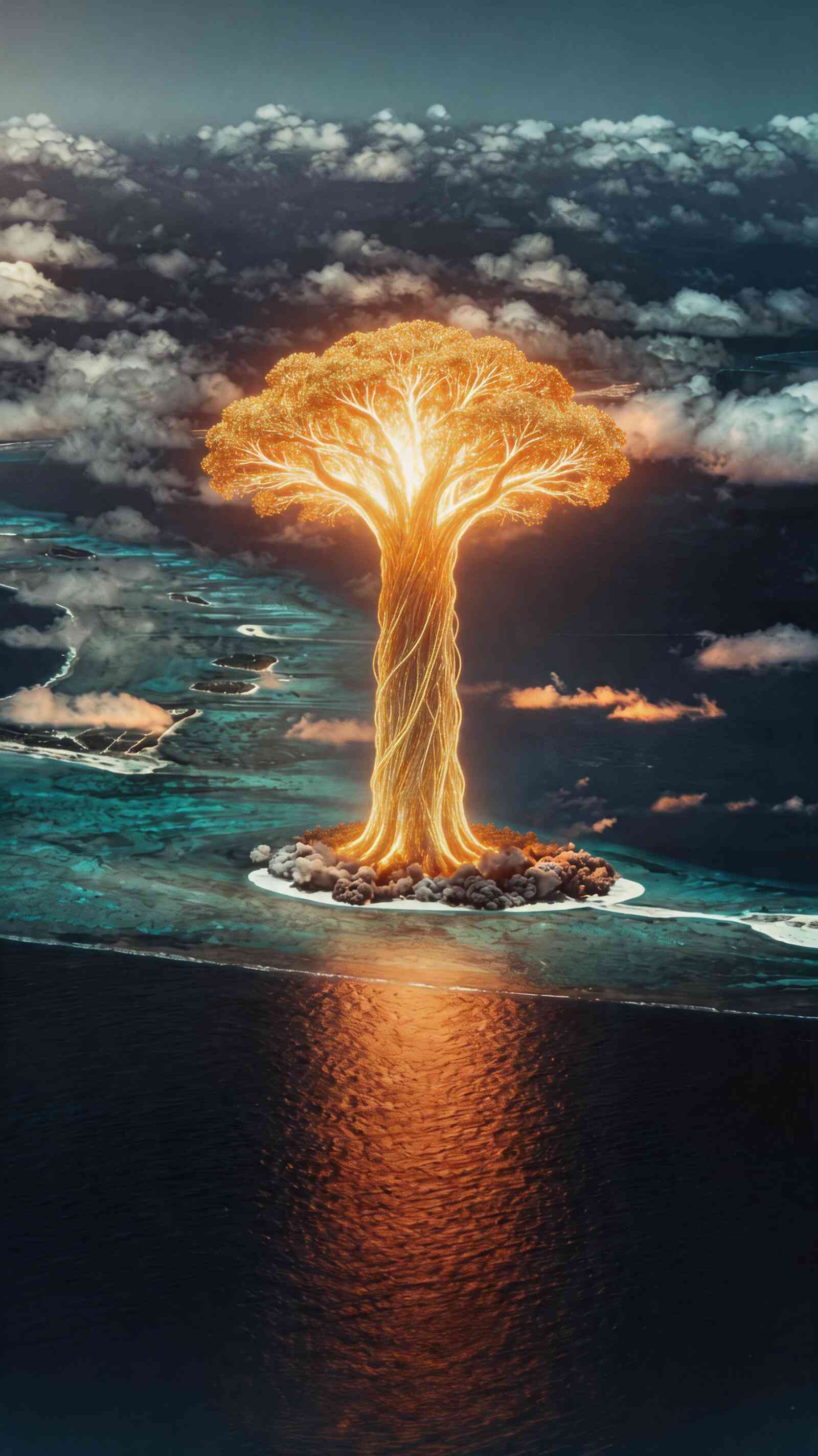 Surreal Golden Tree Atoll - 4K Wallpaper