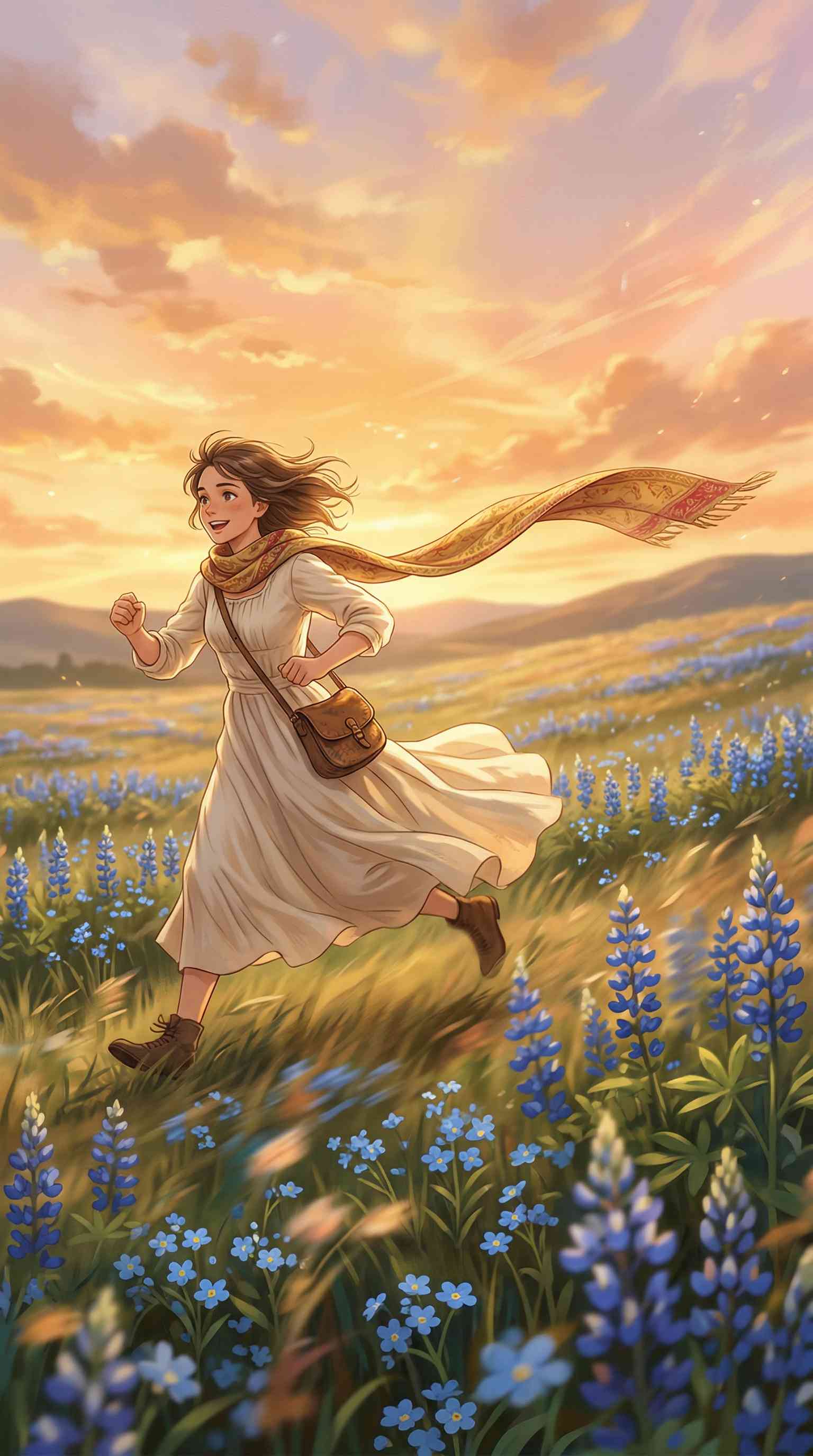 Chica en Prado al Atardecer - Fondo de Pantalla 4K