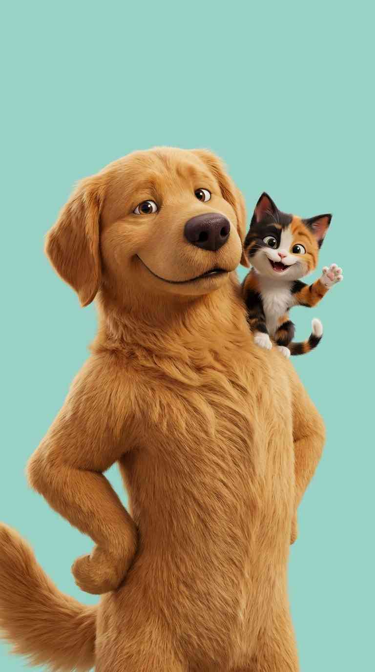 Chien Doré et Chat Calico - Fond d'écran 4K