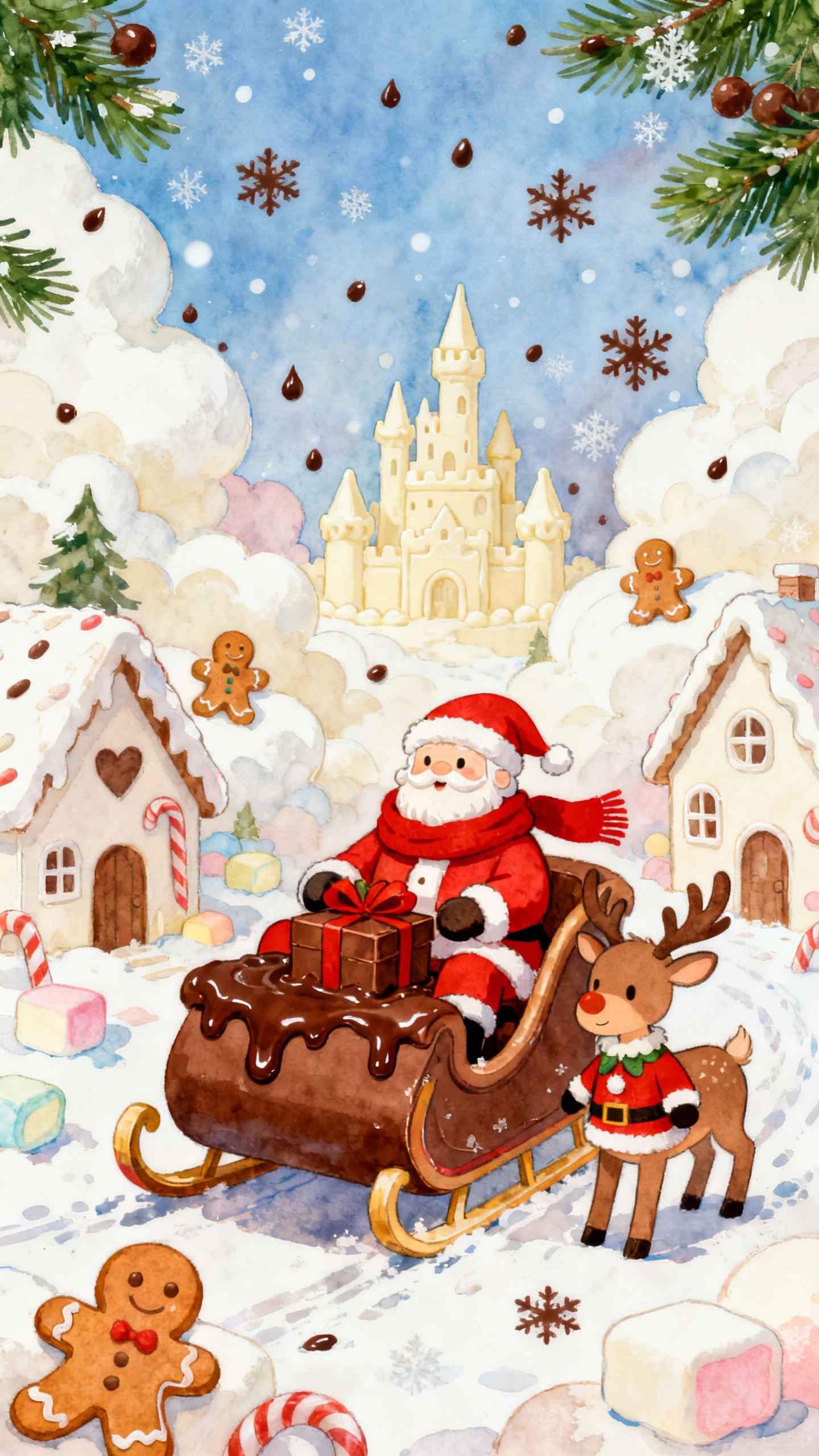 Papá Noel Navidad Acuarela - 4K Fondos para Celular