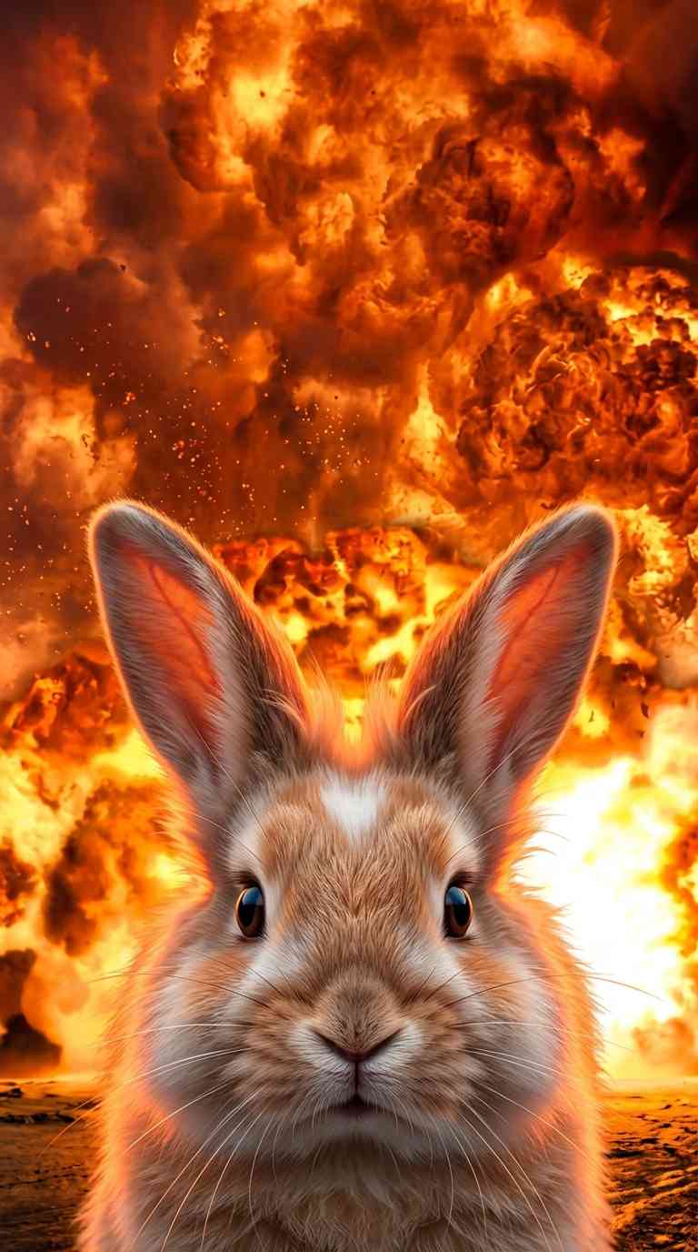 Hase & Explosion Kino-Stil - 4K Wallpaper
