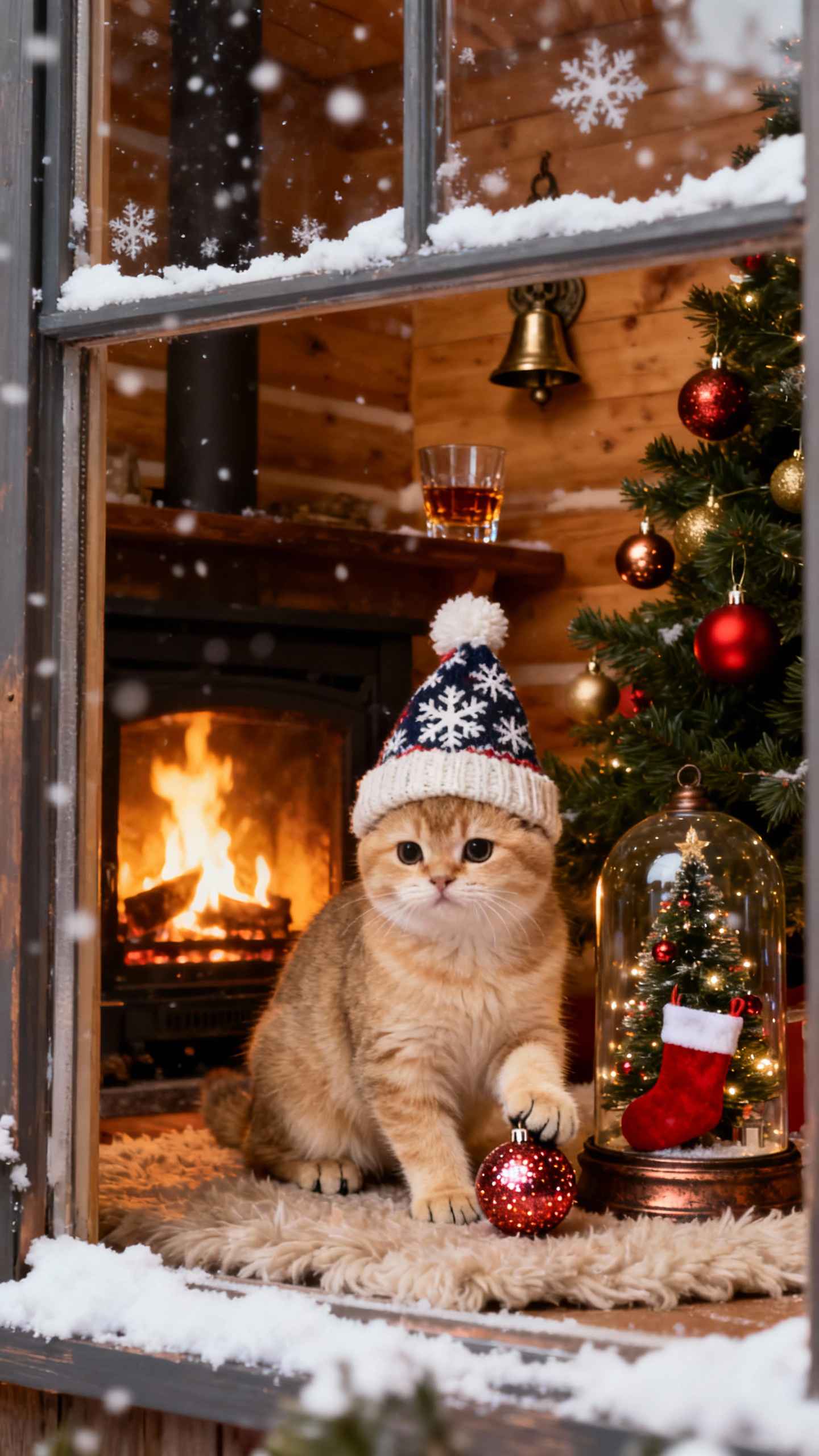 Weihnachts-Kätzchen & Gemütliche Hütte - 4K Wallpaper