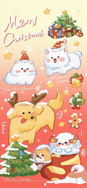 Perros Navideños Kawaii - 4K Fondos de Pantalla