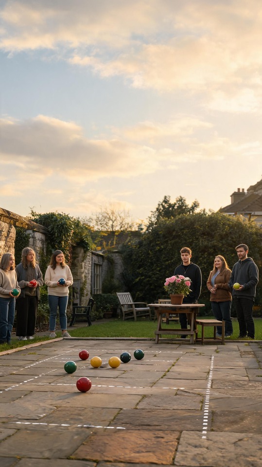 Bocce Players at Sunset - 4K Phone Background