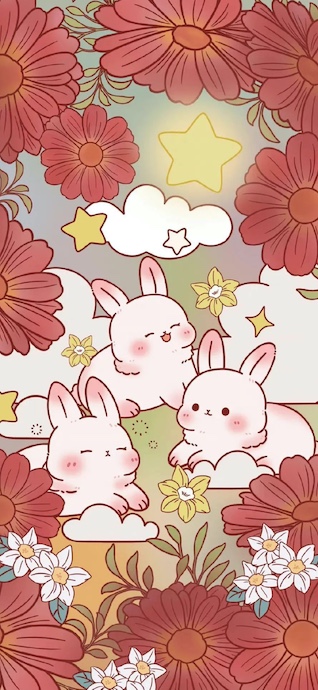 Ilustración de Conejitos con Flores - Fondos 4K