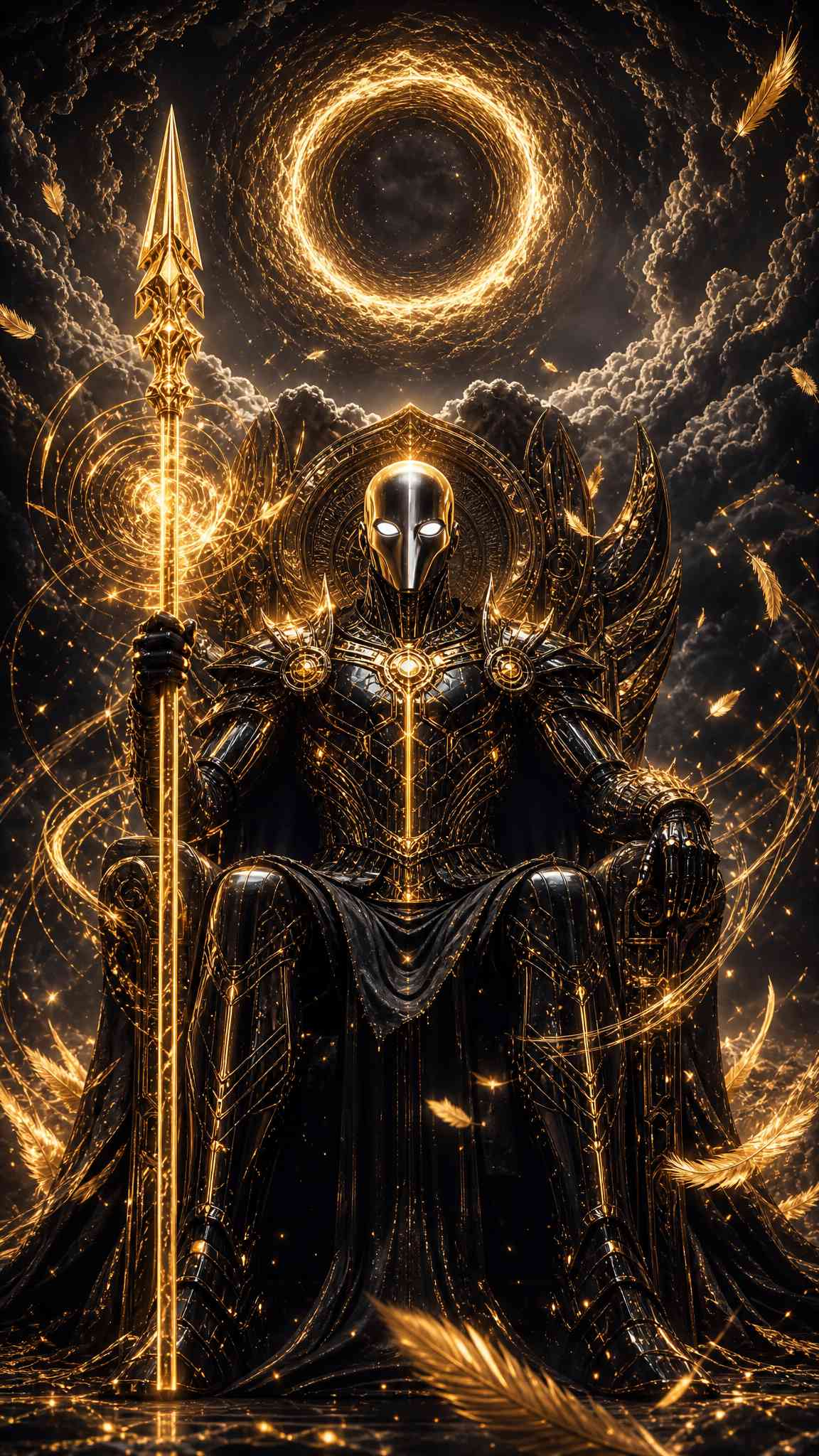 Golden Celestial Warrior Throne - 4K Wallpaper