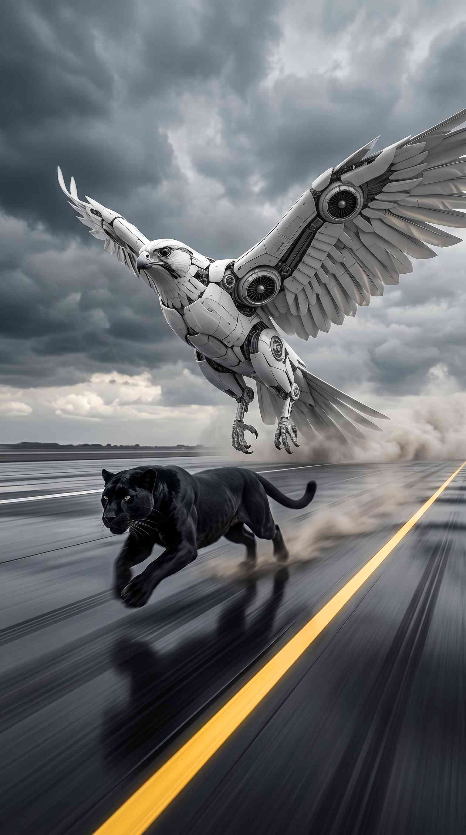 Mecha Falcon & Black Panther Action - 4K Wallpaper