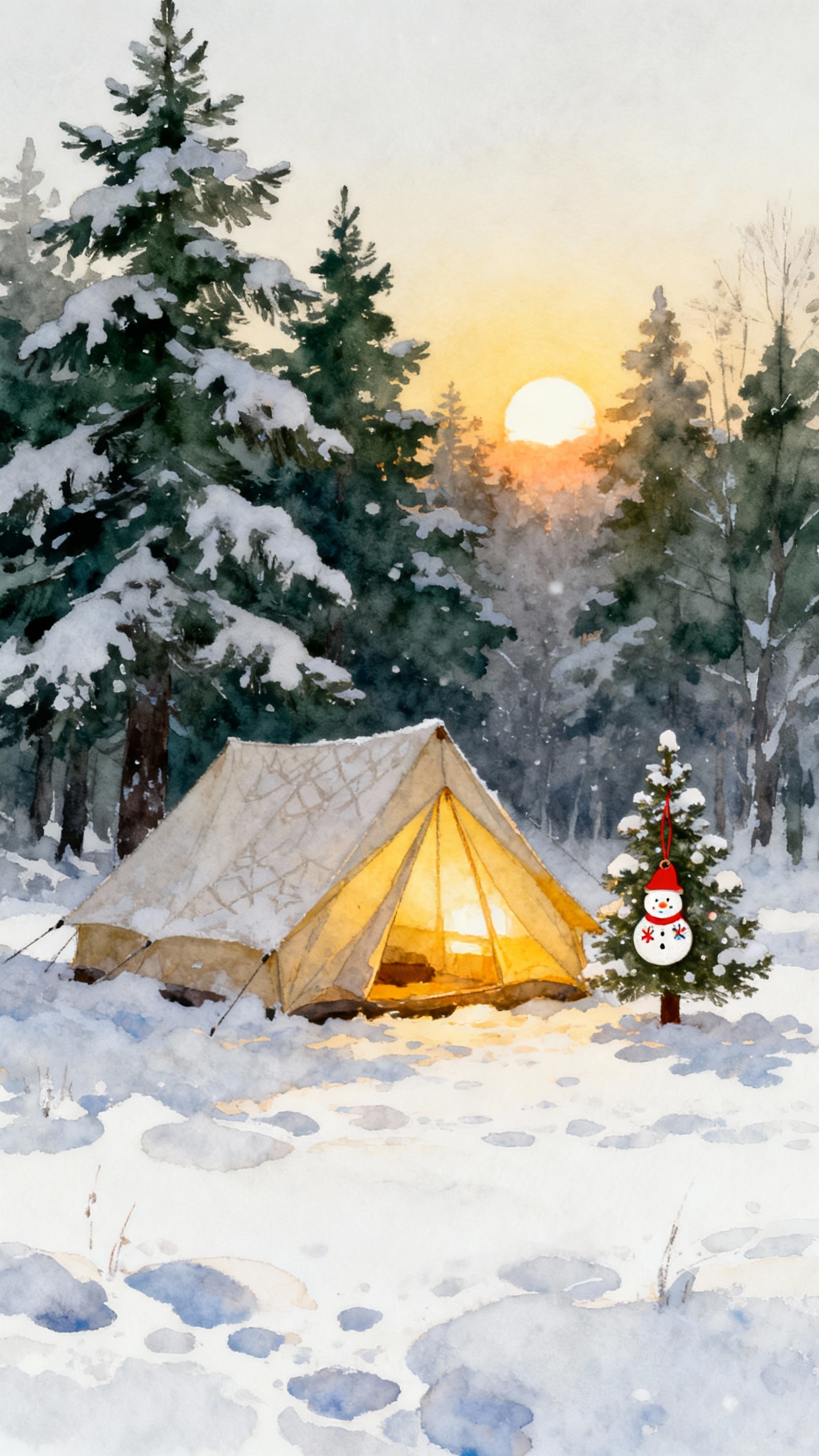Acampada de Invierno Acuarela - 4K Fondos para Celular