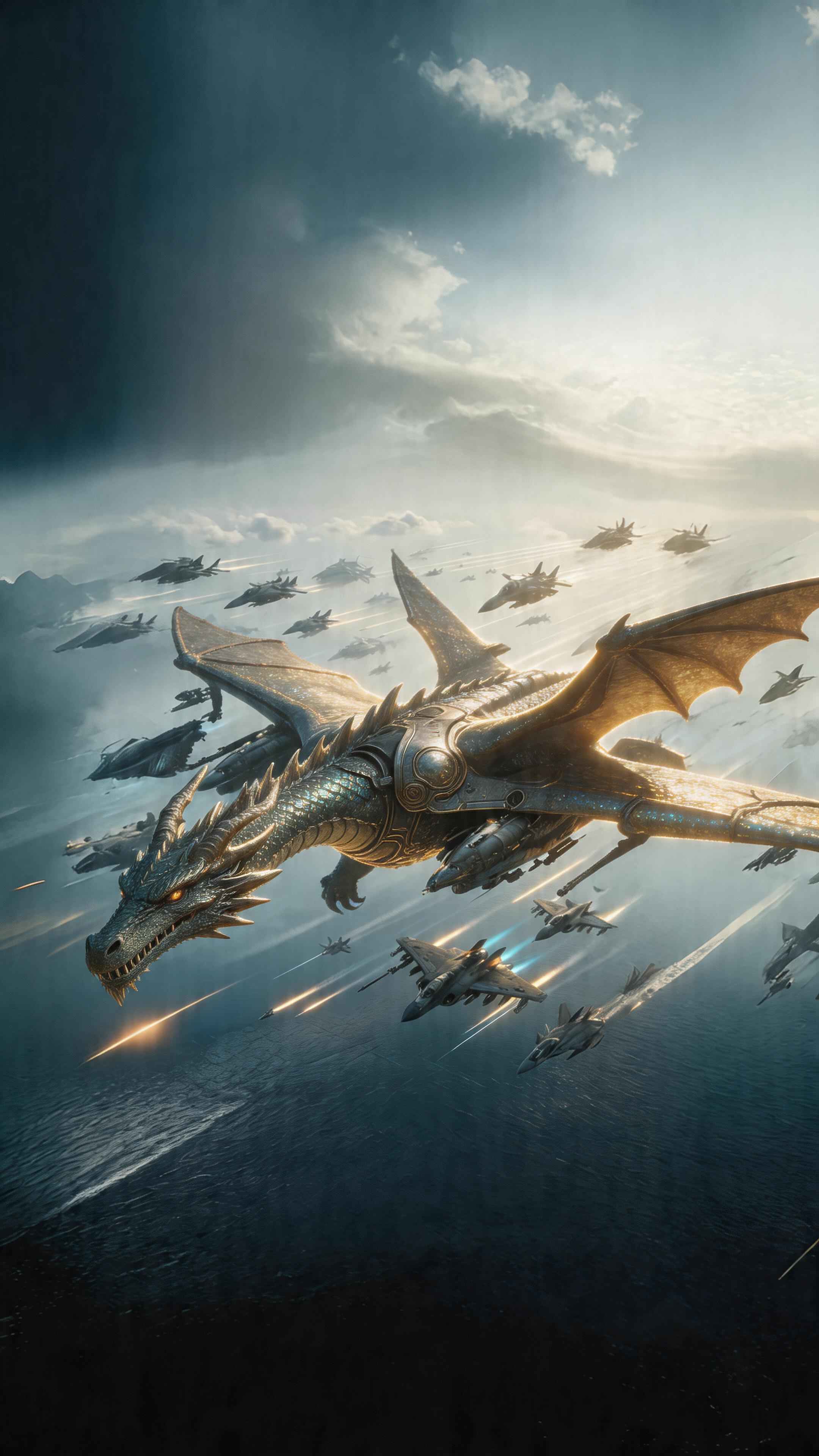 Armored Golden Dragon Combat - 4K Wallpapers