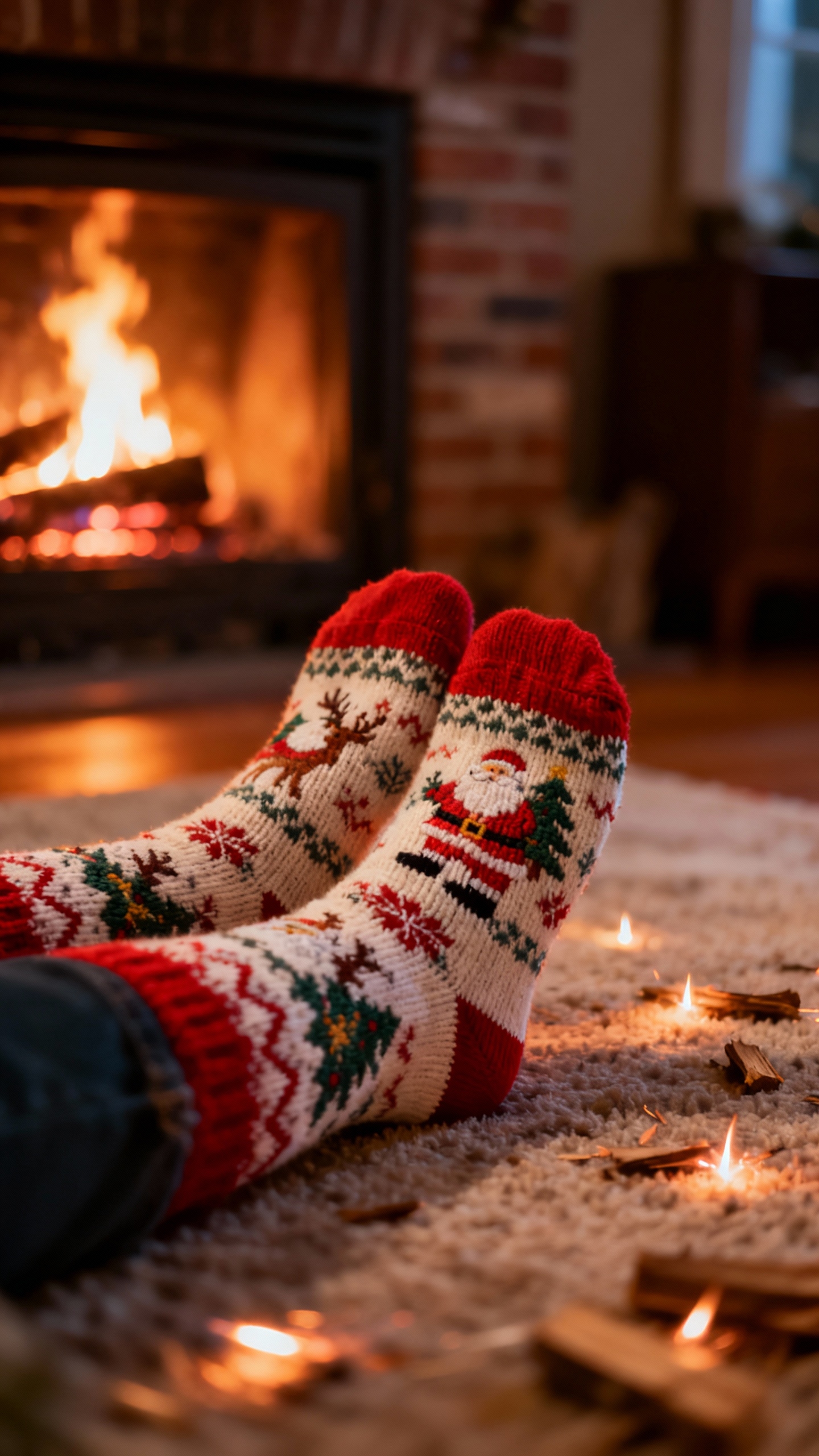 クリスマスの靴下と暖炉 - 4K壁紙