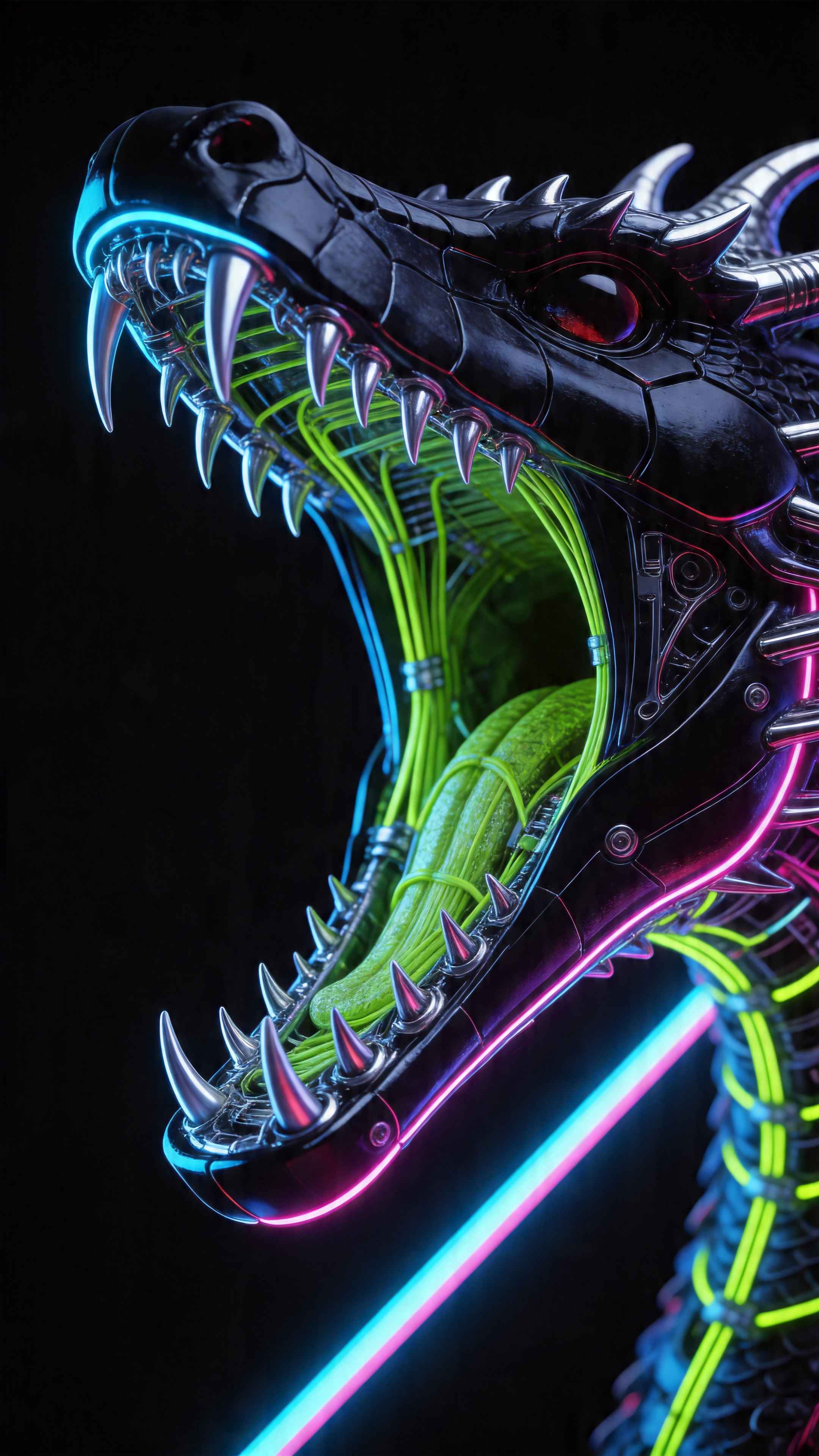 Cyber Mecha Dragon Neon - 4K Phone Wallpapers