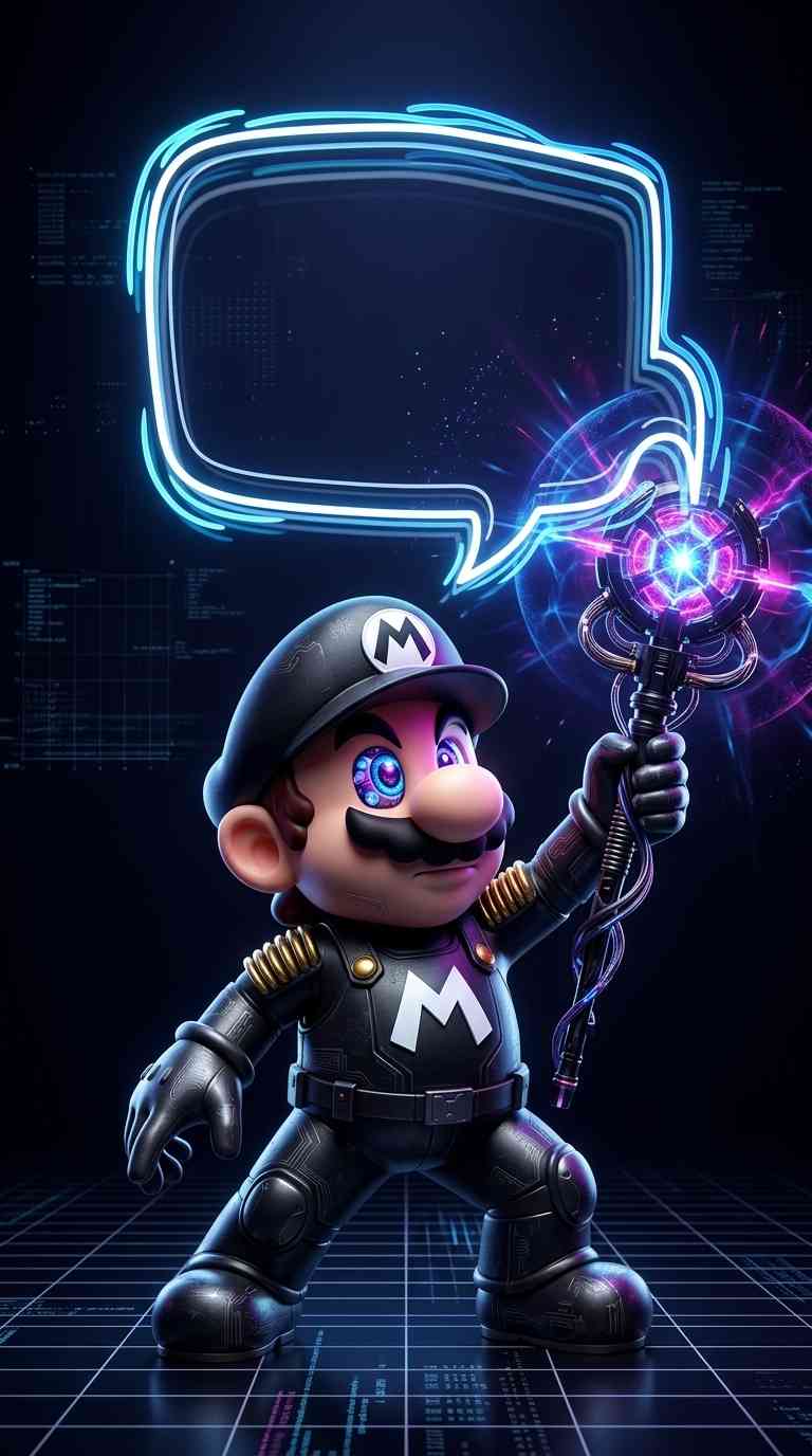 Mario Cyberpunk Costume Noir - Fond d'Écran 4K