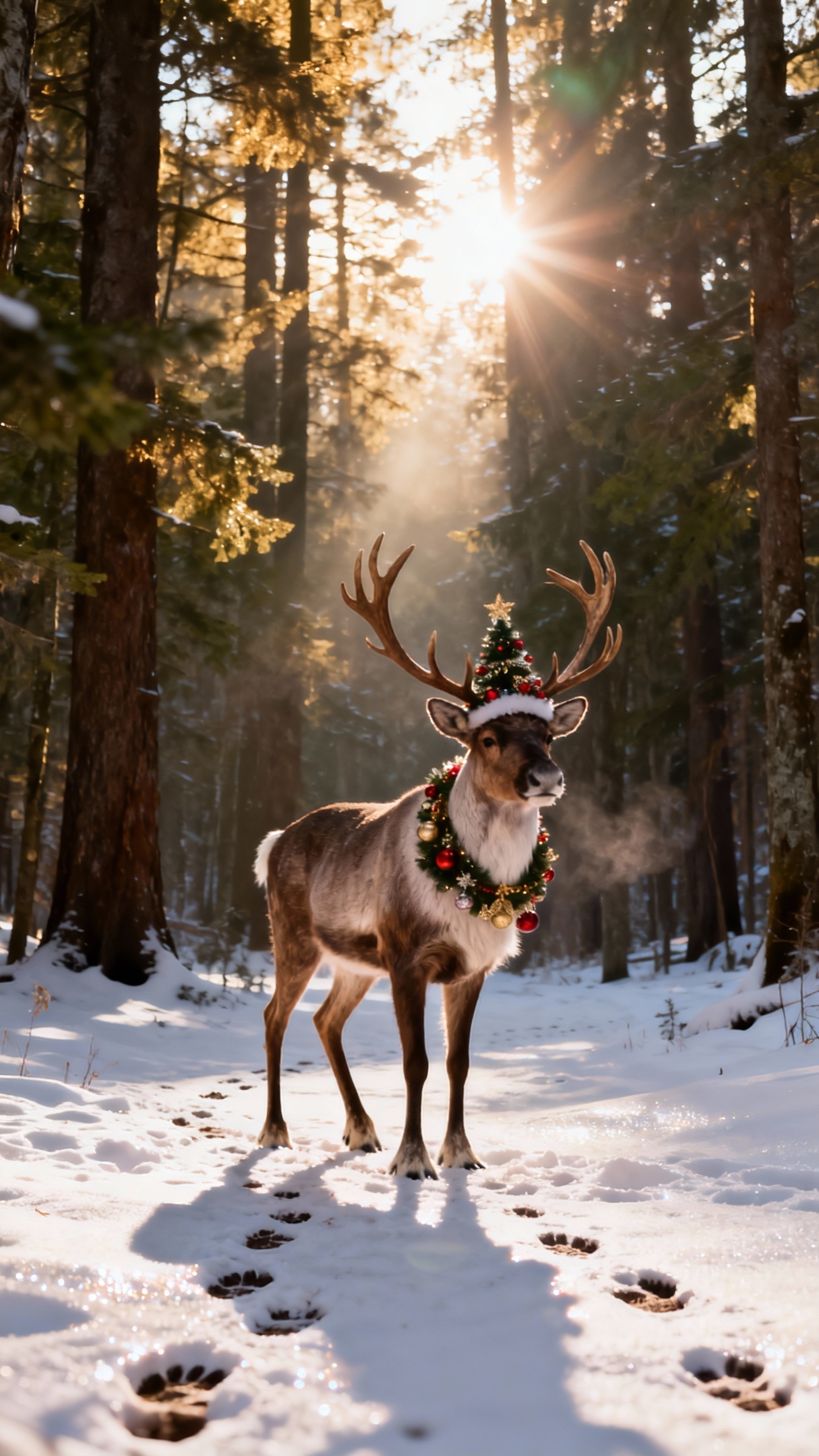 Weihnachtsrentier im Schnee - 4K Handy Wallpaper