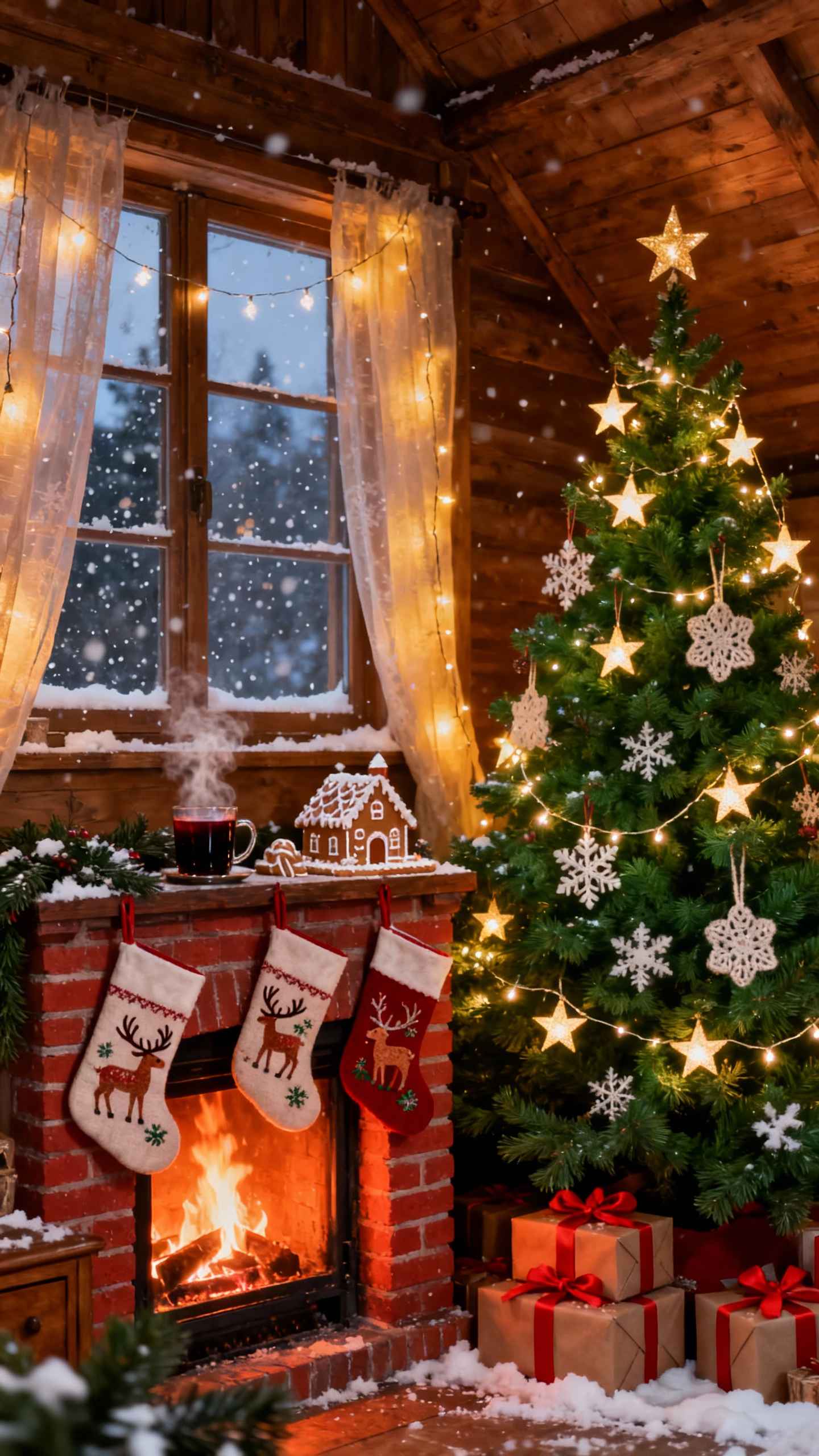 Scène de Noël Cabane Cosy - Arrière-plan 4K