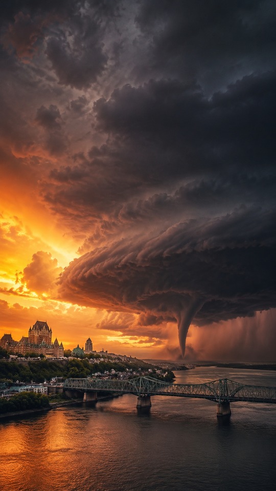 Veille Orange: Quebec City Tornado - 4K Storm Background