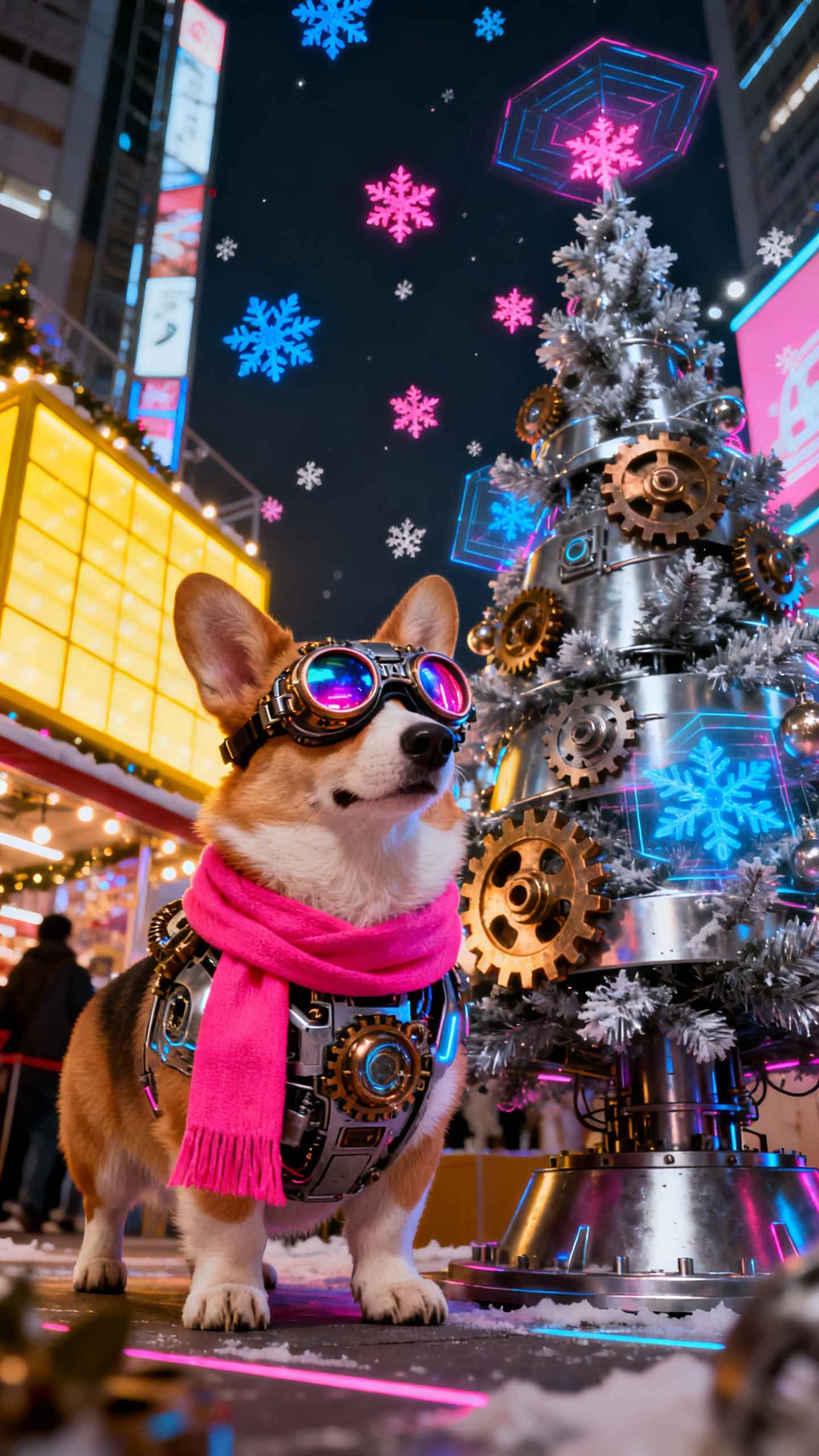スチームパンク・コーギー 聖夜のメカニカルツリー - 4K壁紙