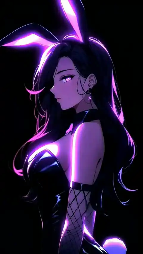 Neon Purple Bunny Girl Anime - Live Wallpaper
