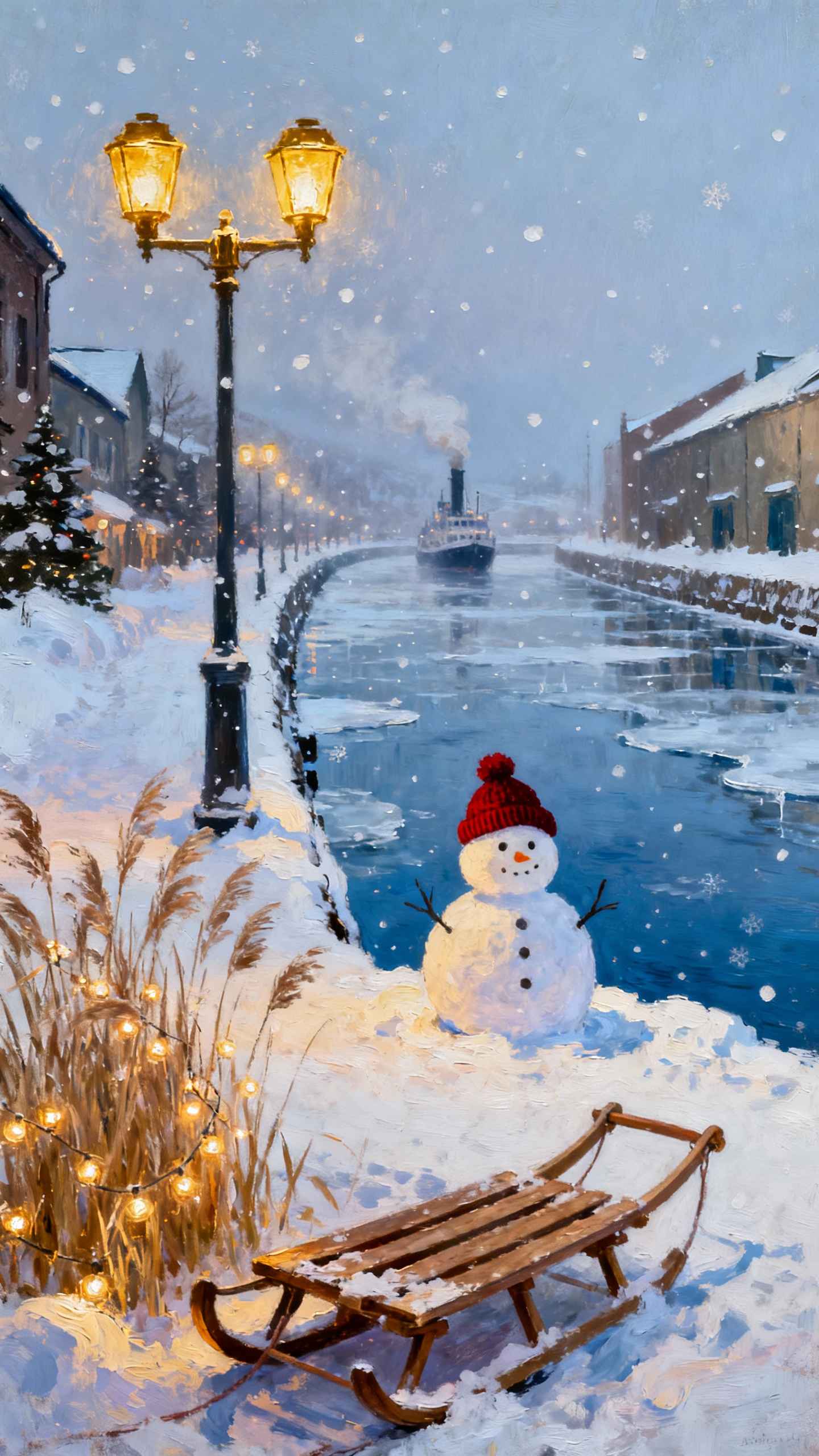 Bonhomme de Neige et Canal - Fond d'écran 4K