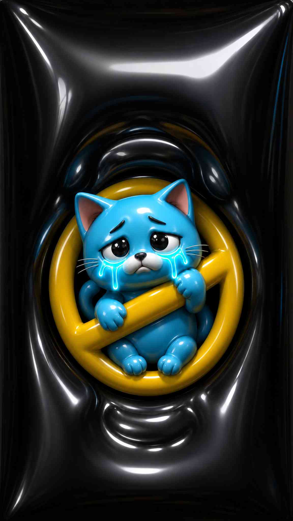 Sad Blue Cat 3D Glossy - 4K Wallpaper