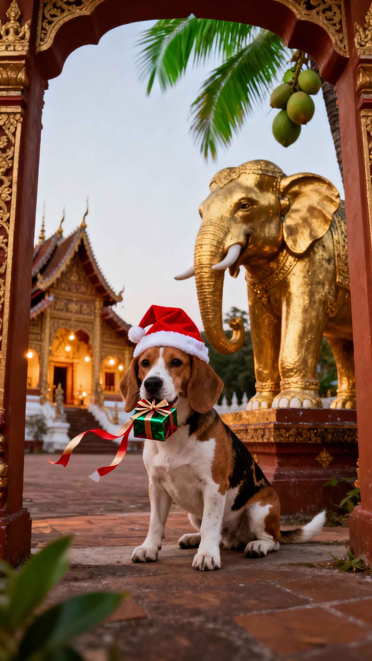 Beagle Christmas Holiday in Thailand - 4K Wallpaper