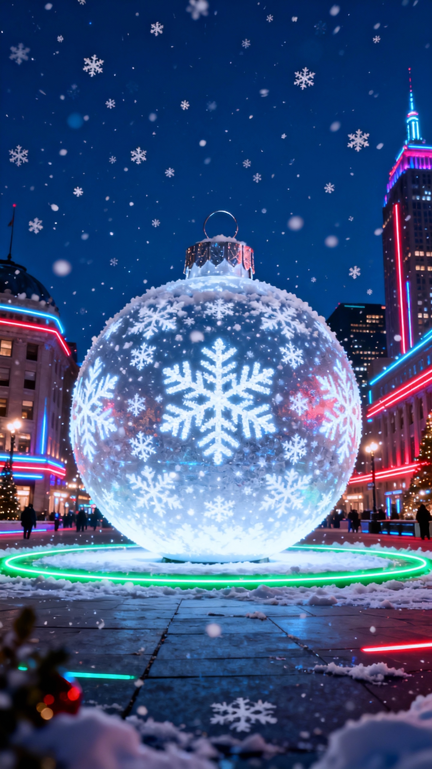 Ornement de Noël Géant en Ville - Fond d'écran 4K