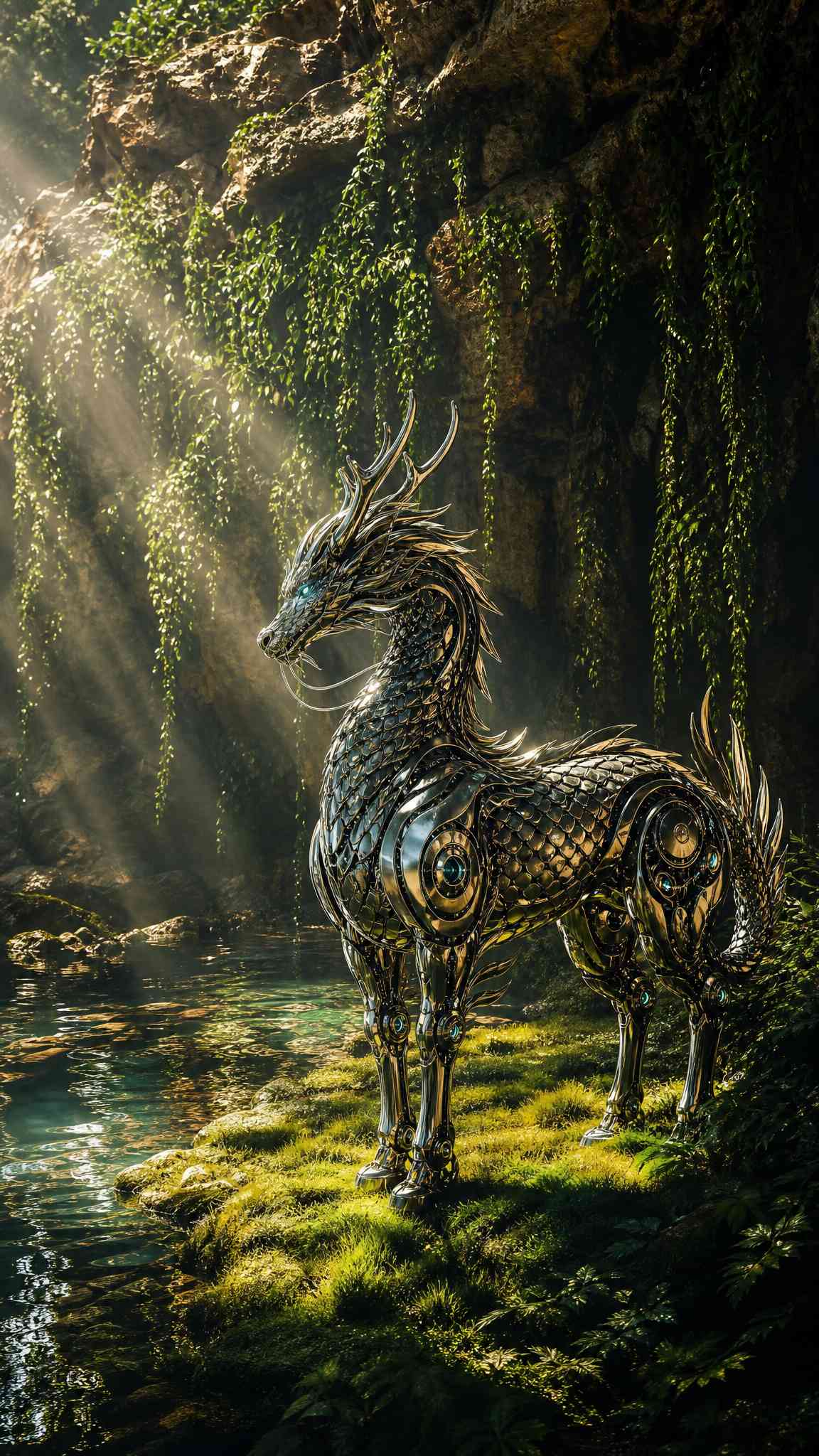 Metallic Mecha Kirin - 4K Mobile Wallpaper