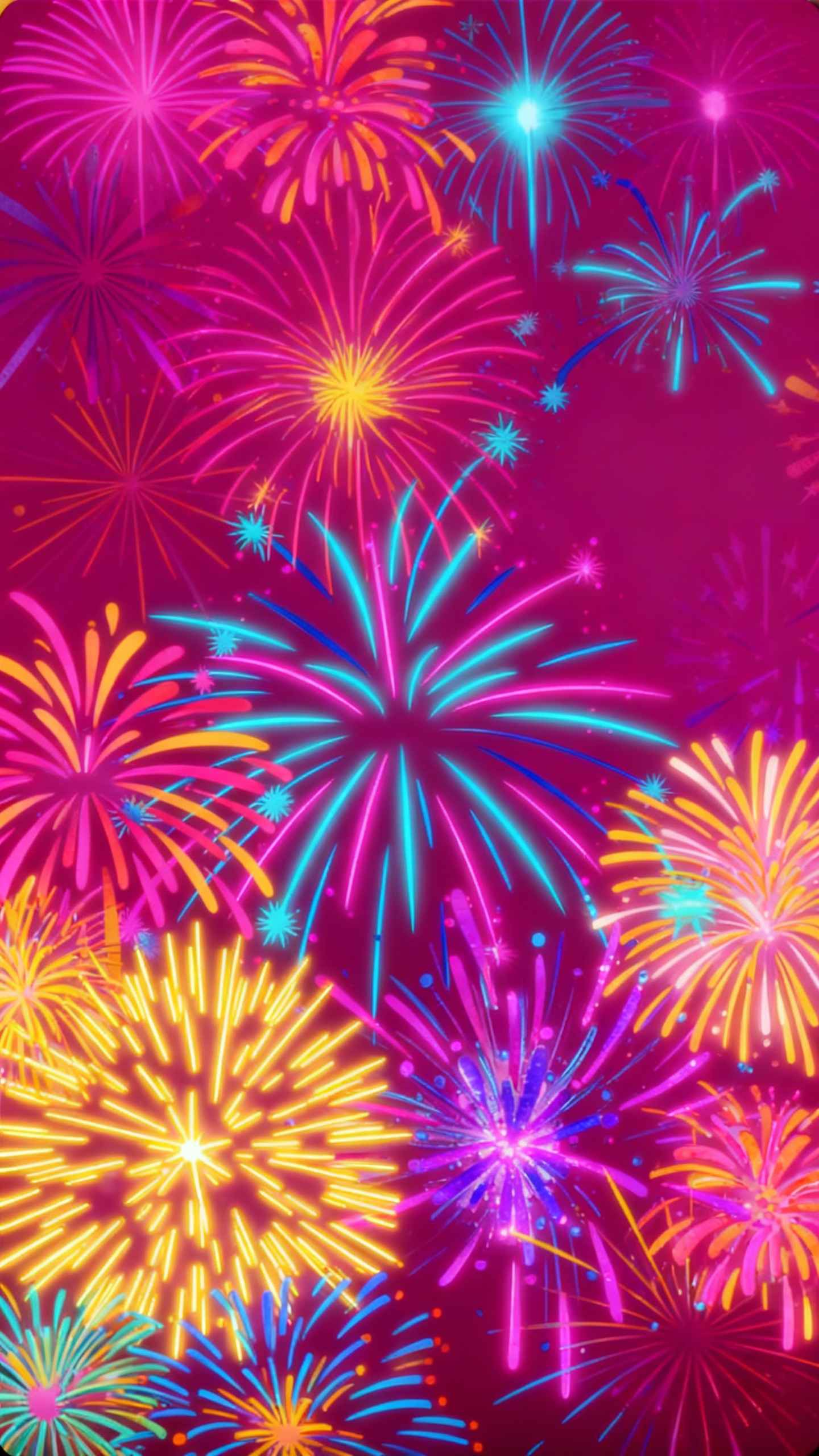 ネオンカラーの打ち上げ花火 - 4K高画質スマホ壁紙
