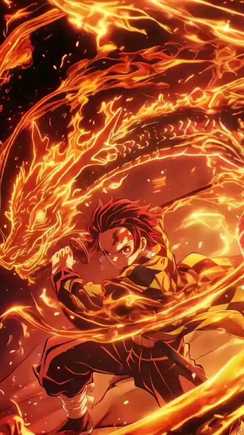 Tanjiro Hinokami Kagura Fire Dragon - 4K Live Wallpaper