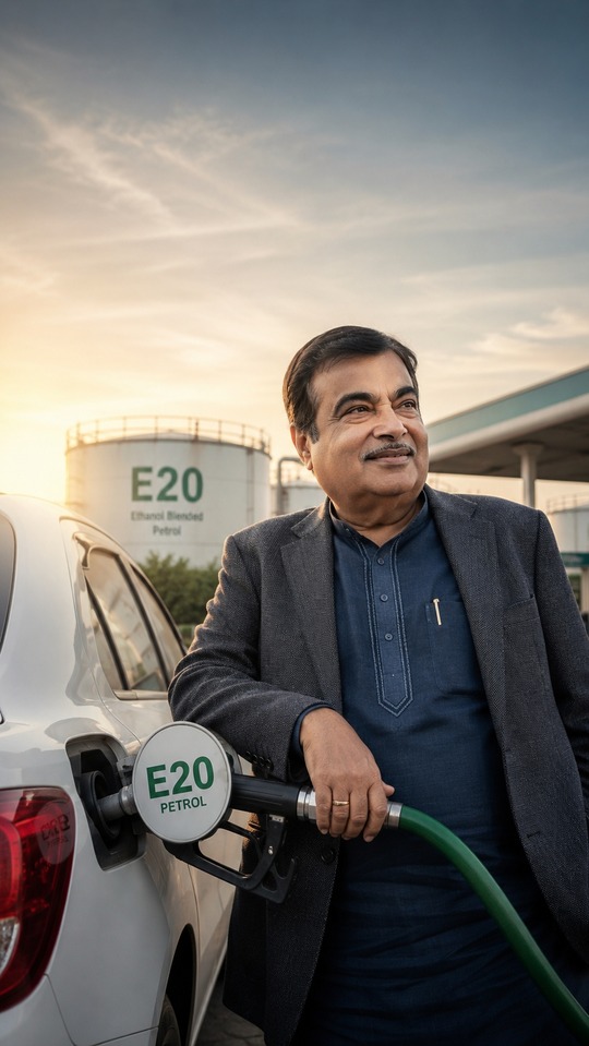 Nitin Gadkari E20 Petrol Mileage - 4K Phone Background