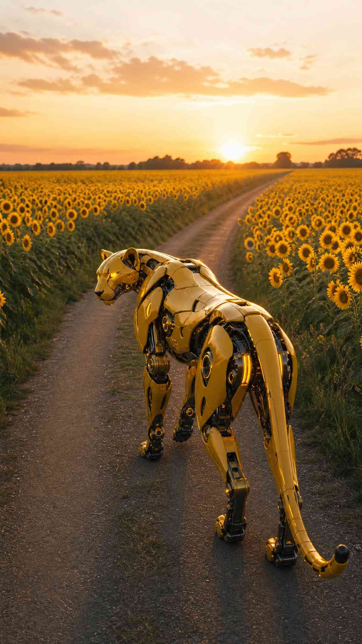 Robotic Cheetah Sunflower Field - 4K Wallpaper
