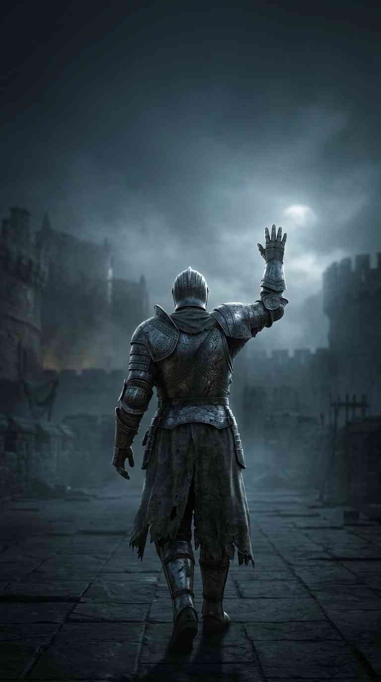 Ritter in Rüstung & Nebelburg - 4K Handy Wallpaper