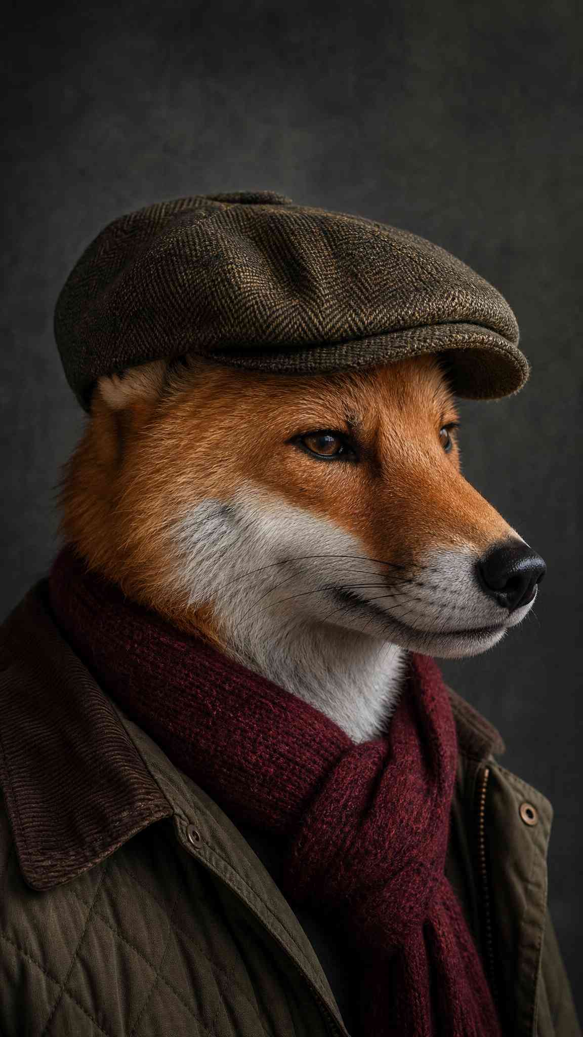 Eleganter Fuchs mit Tweed-Mütze und Schal Wallpaper