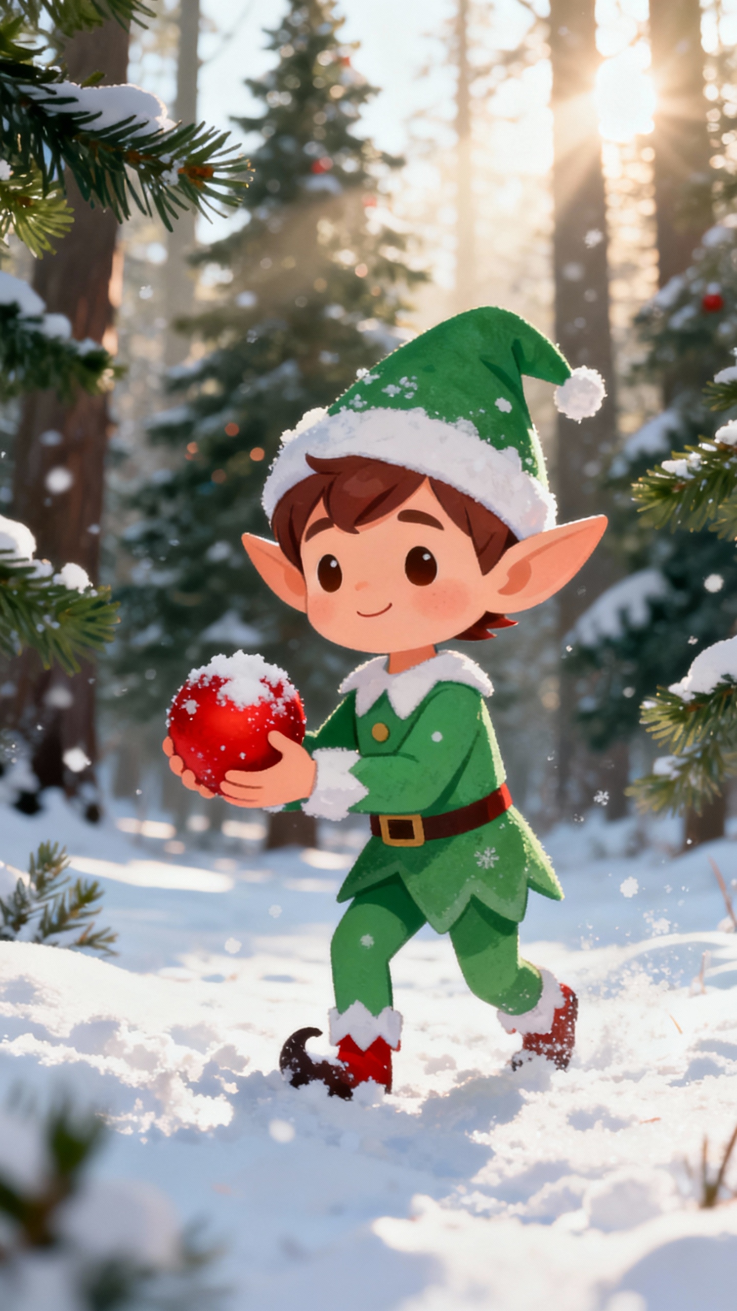Elfo de Navidad en el Bosque - Fondos de Pantalla 4K