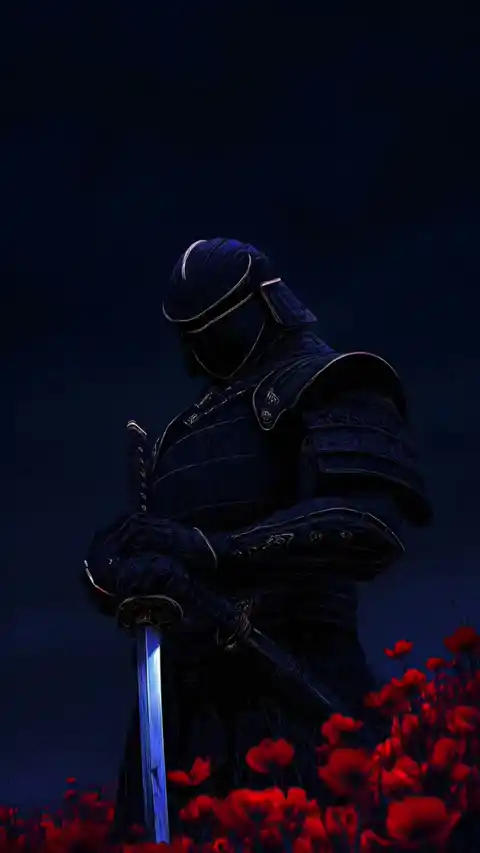 Episches Dunkles Samurai Live Wallpaper: Mohnblumen & Katana