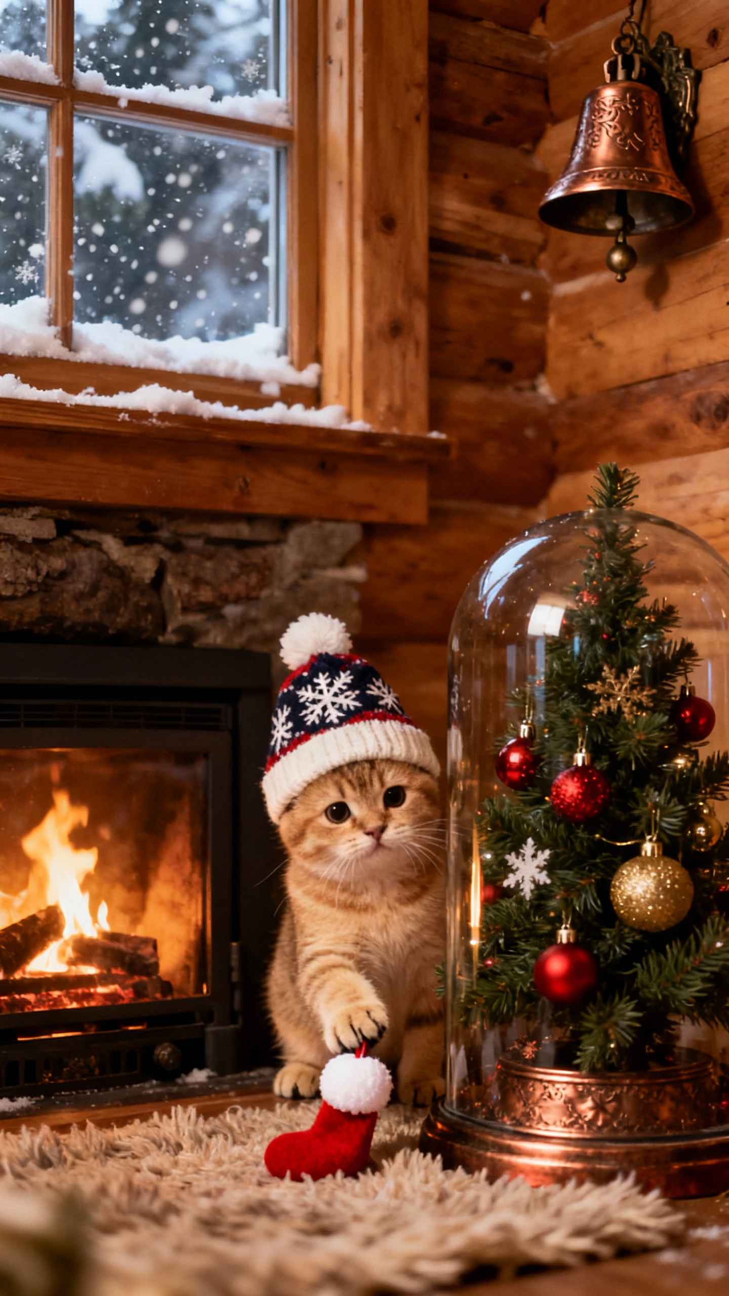 Christmas Kitten Winter Cabin - 4K Backgrounds